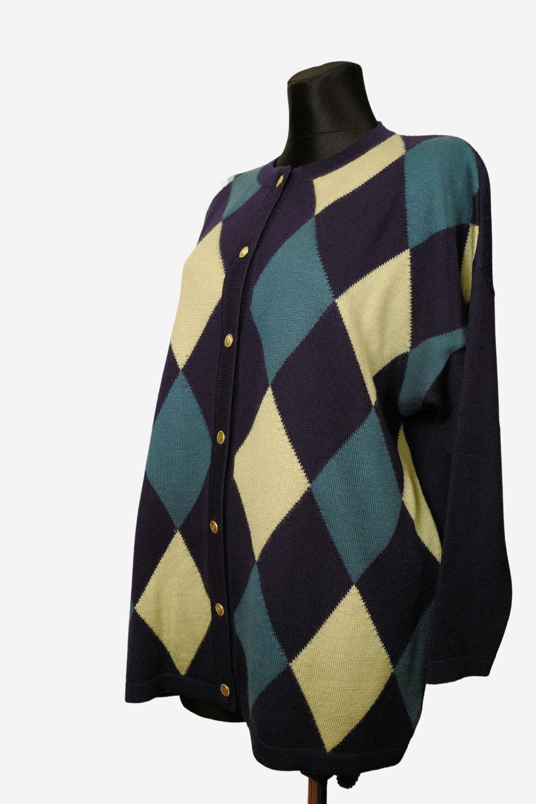 Y2K Vintage Plaid Argyle Pattern Knit Cardigan
