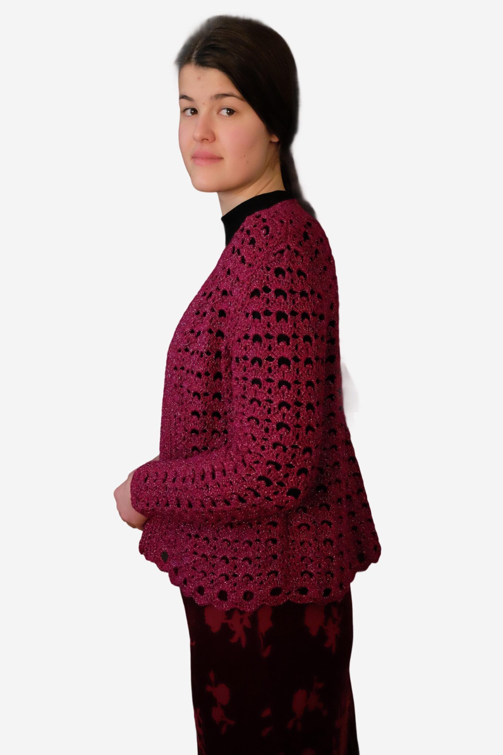 Vintage Fuchsia Crochet Cardigan