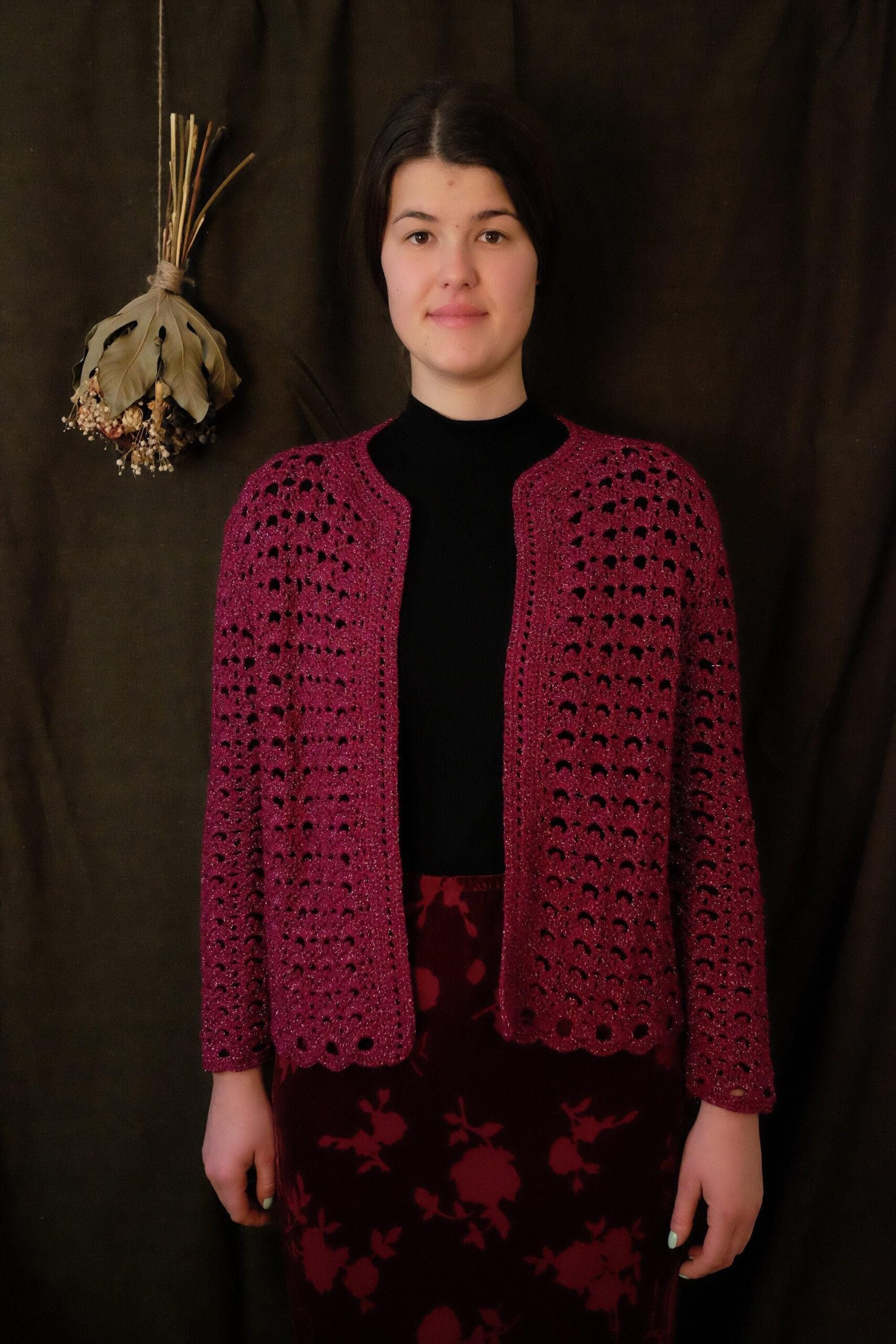 Vintage Fuchsia Crochet Cardigan - Image 2