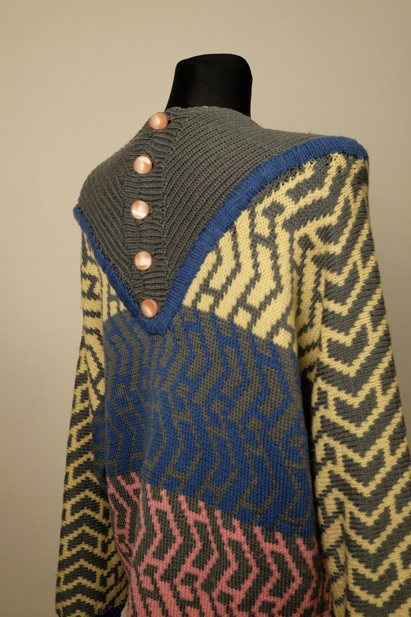 Vintage Geometric Pattern Multicolour Chunky Cardigan - Image 3