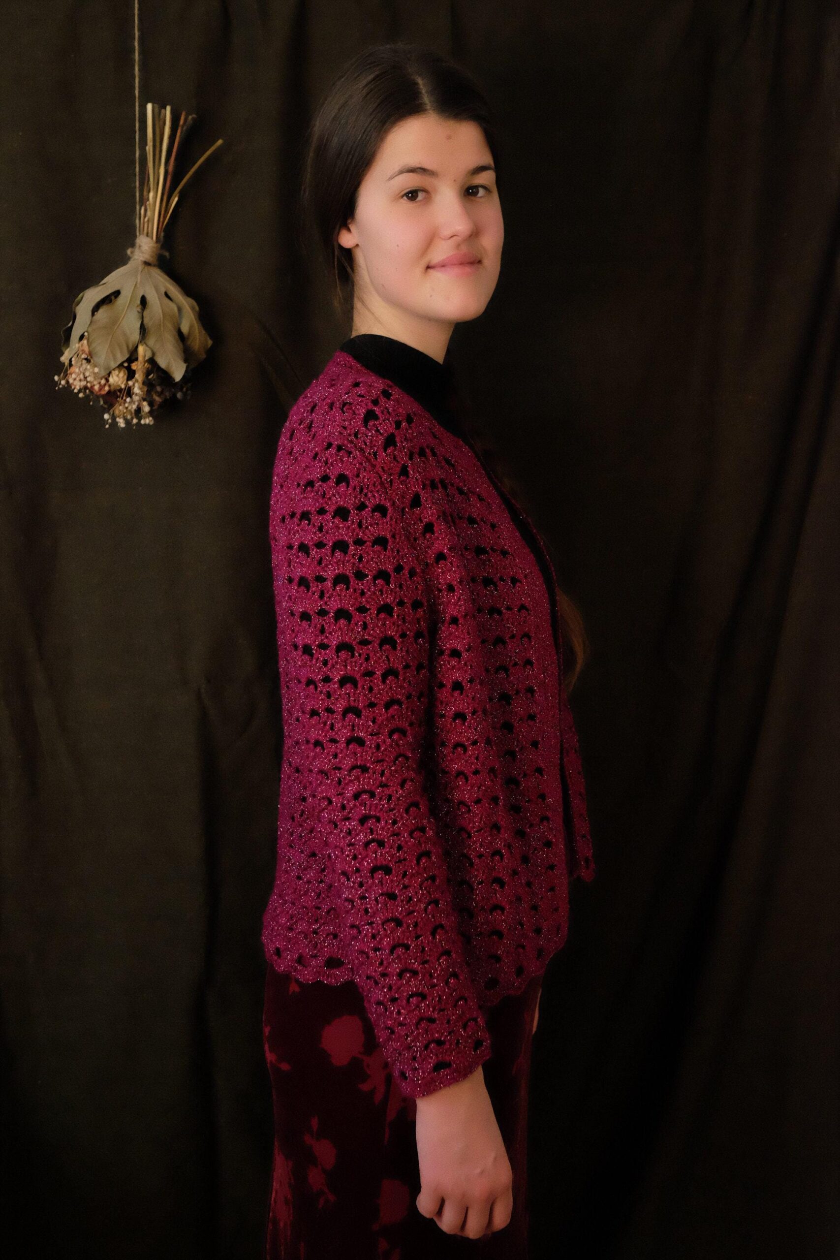 Vintage Fuchsia Crochet Cardigan - Image 4