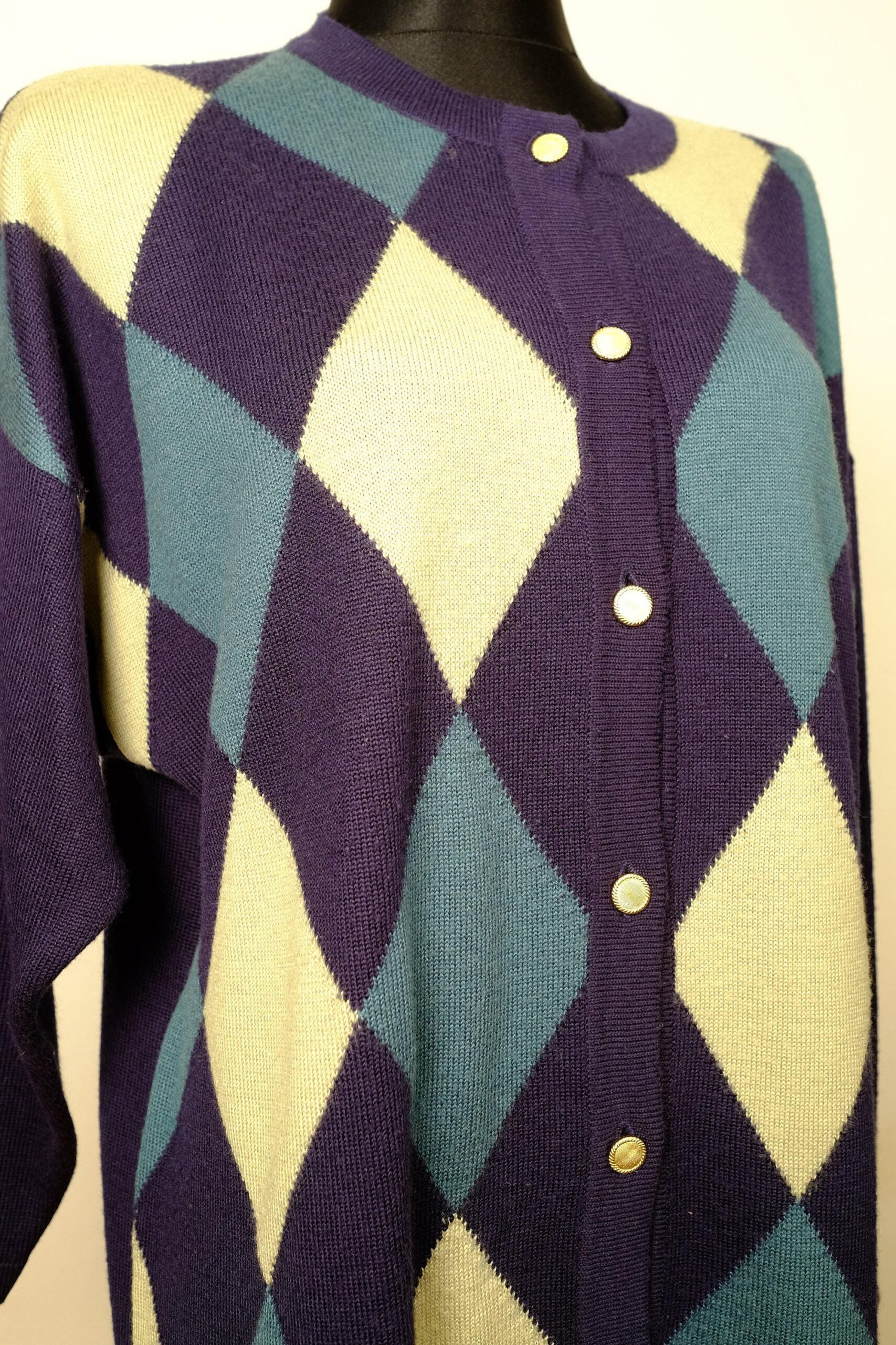 Y2K Vintage Plaid Argyle Pattern Knit Cardigan - Image 4