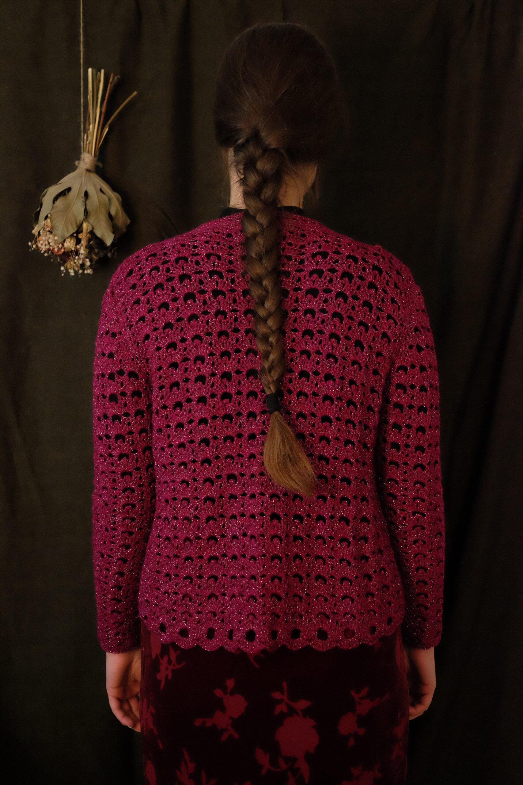 Vintage Fuchsia Crochet Cardigan - Image 5