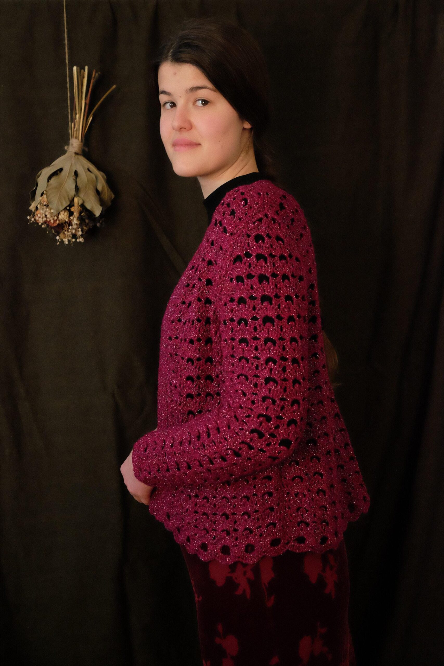 Vintage Fuchsia Crochet Cardigan - Image 6