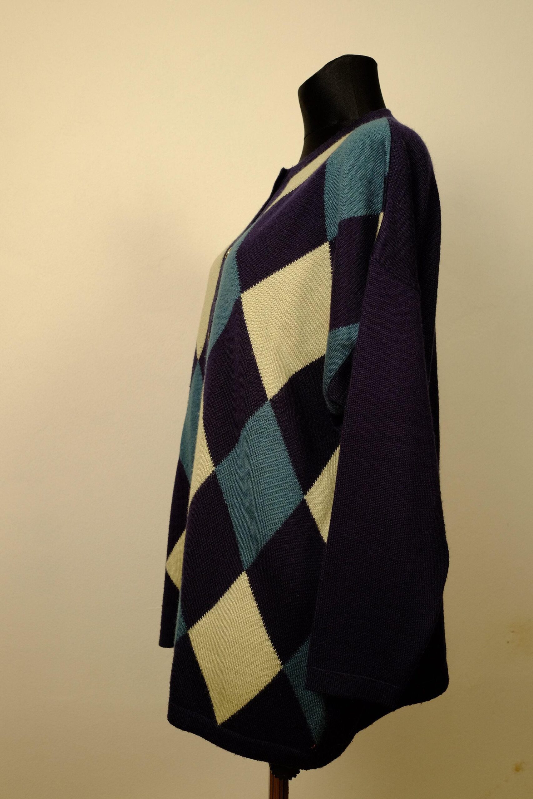 Y2K Vintage Plaid Argyle Pattern Knit Cardigan - Image 7
