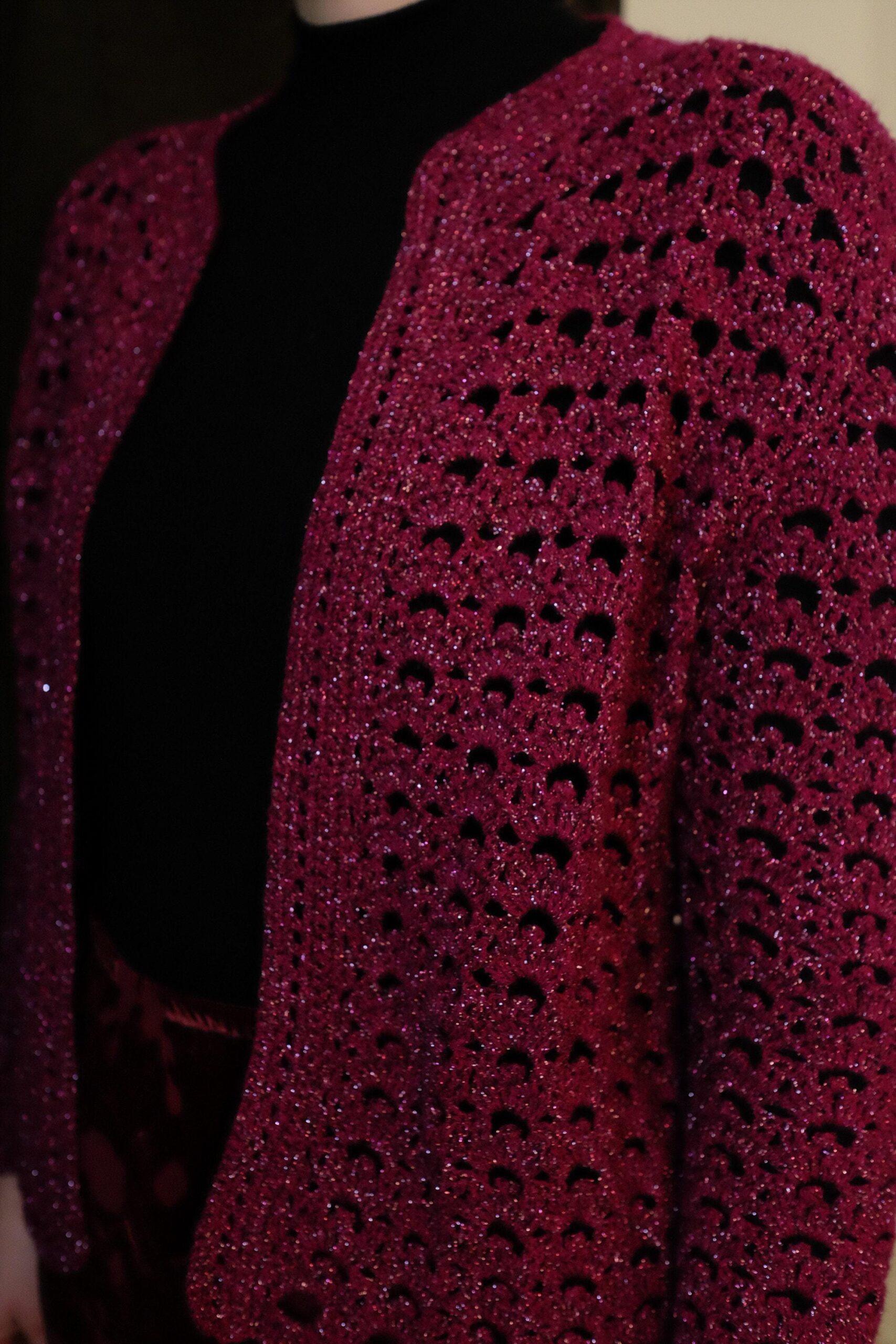 Vintage Fuchsia Crochet Cardigan - Image 8