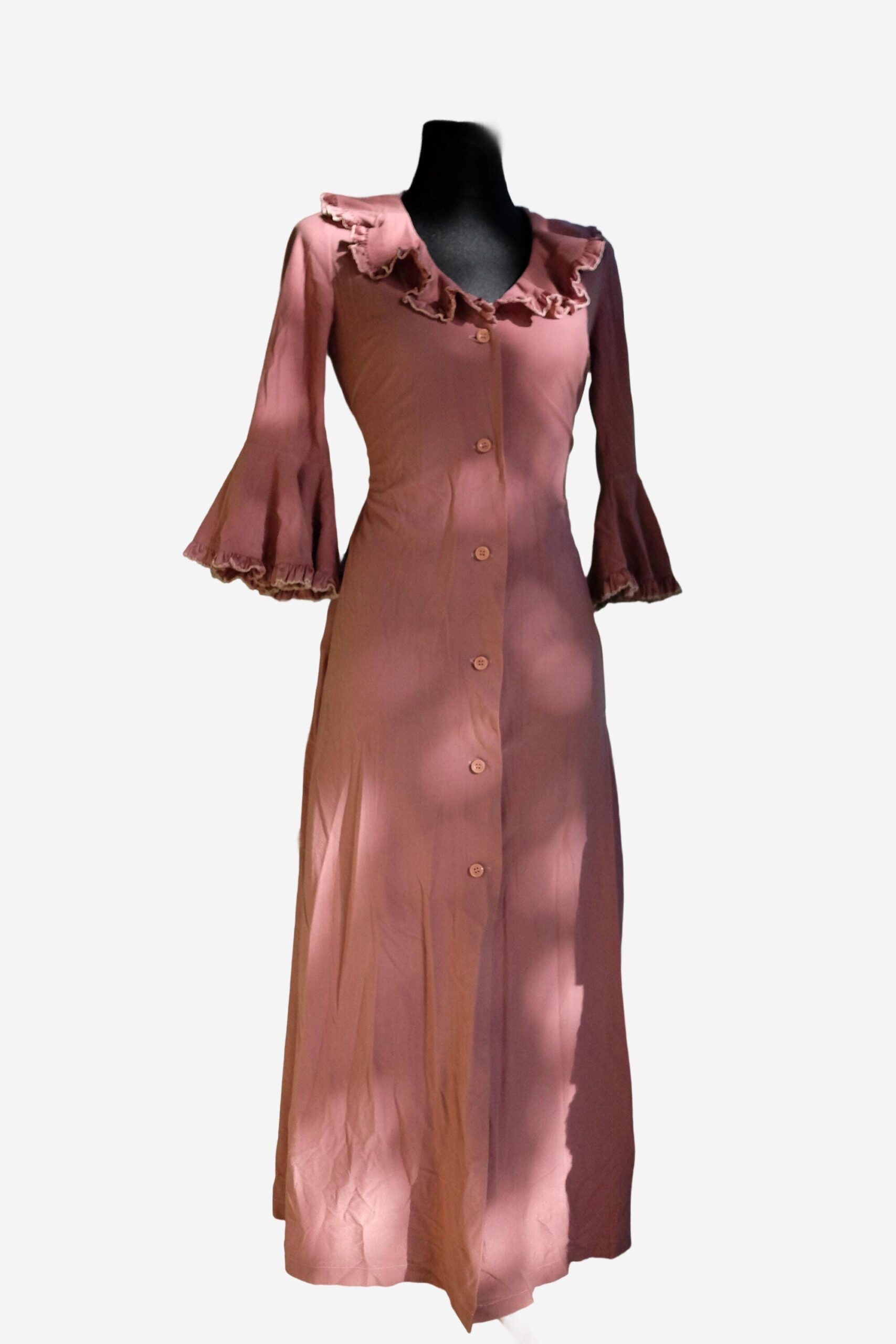 60s 70s Vintage Dreamy Dressing Gown, Nigth Gown, Robe, House Coat with Bell Ruffle Sleeves Small Size