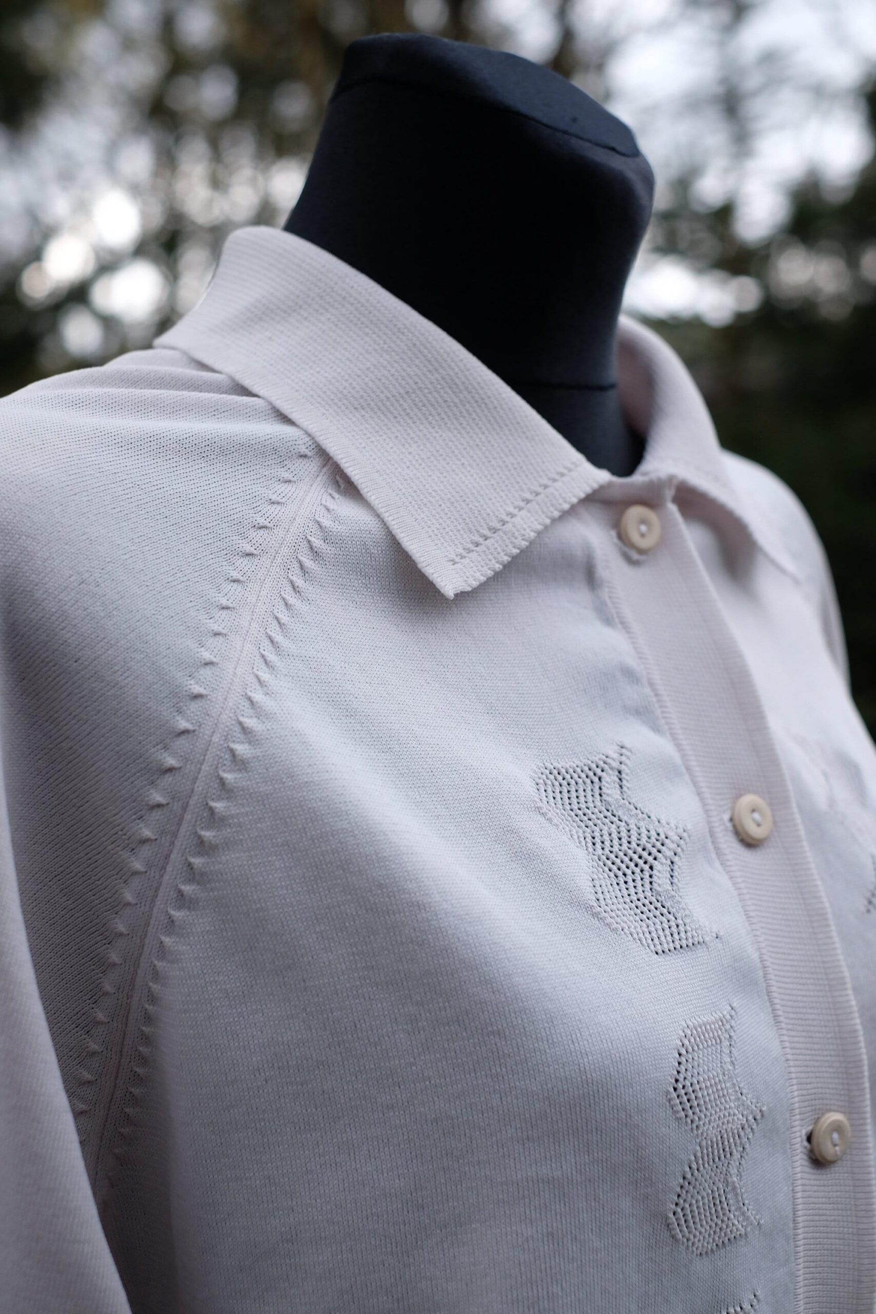 Vintage Light Gray Collared Sweater, Polo Shirt - Image 3