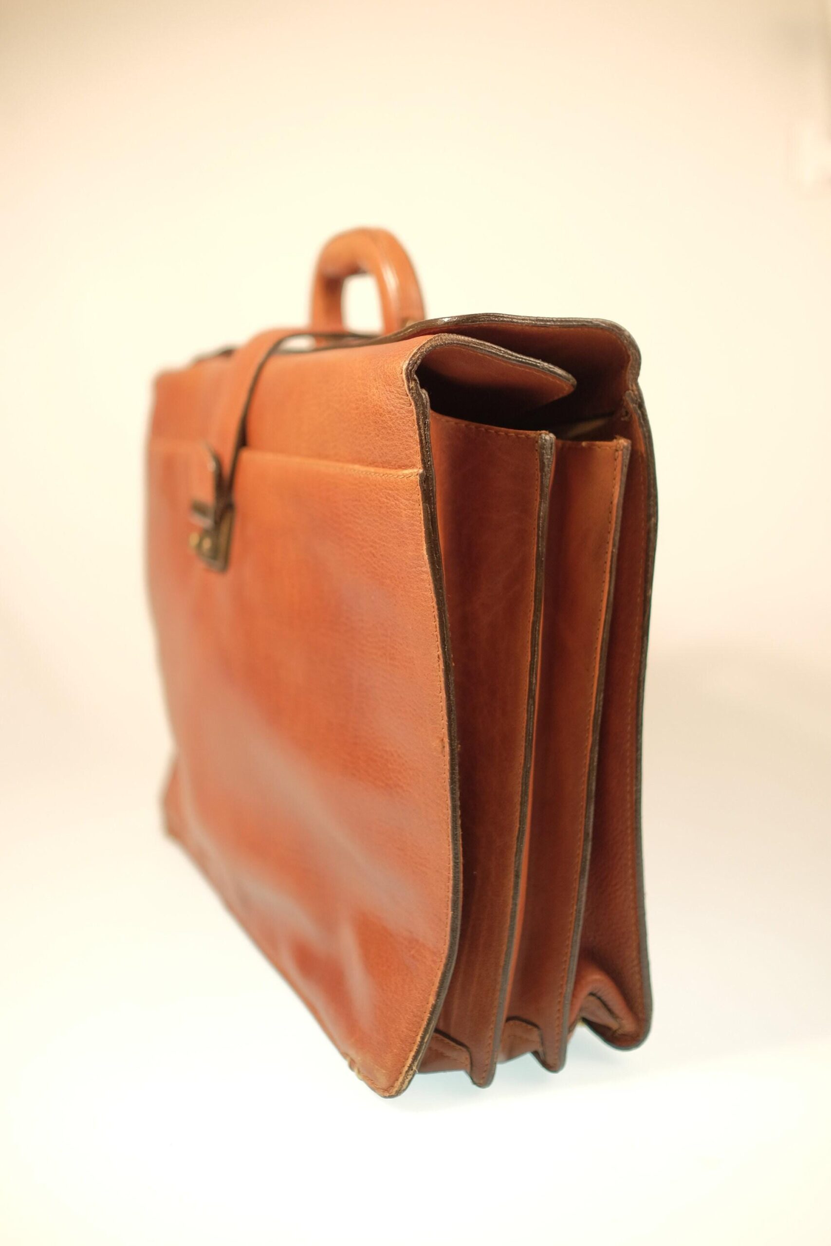 Vintage Brown Leather Briefcase, Extra Spacious Caramel Brown Leather Office Satchel, Laptop Carrier - Image 8