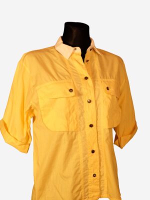 Vintage Yellow Shirt, with white collar and vertical stripes, Betty Barcley Blouse