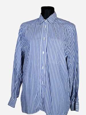 Blue White Striped Smart Shirt, Button Up Collared Long Sleeved Blouse