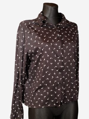 90s Vintage Black Shirt, Long Sleeves Collared Cotton Button Up Blouse