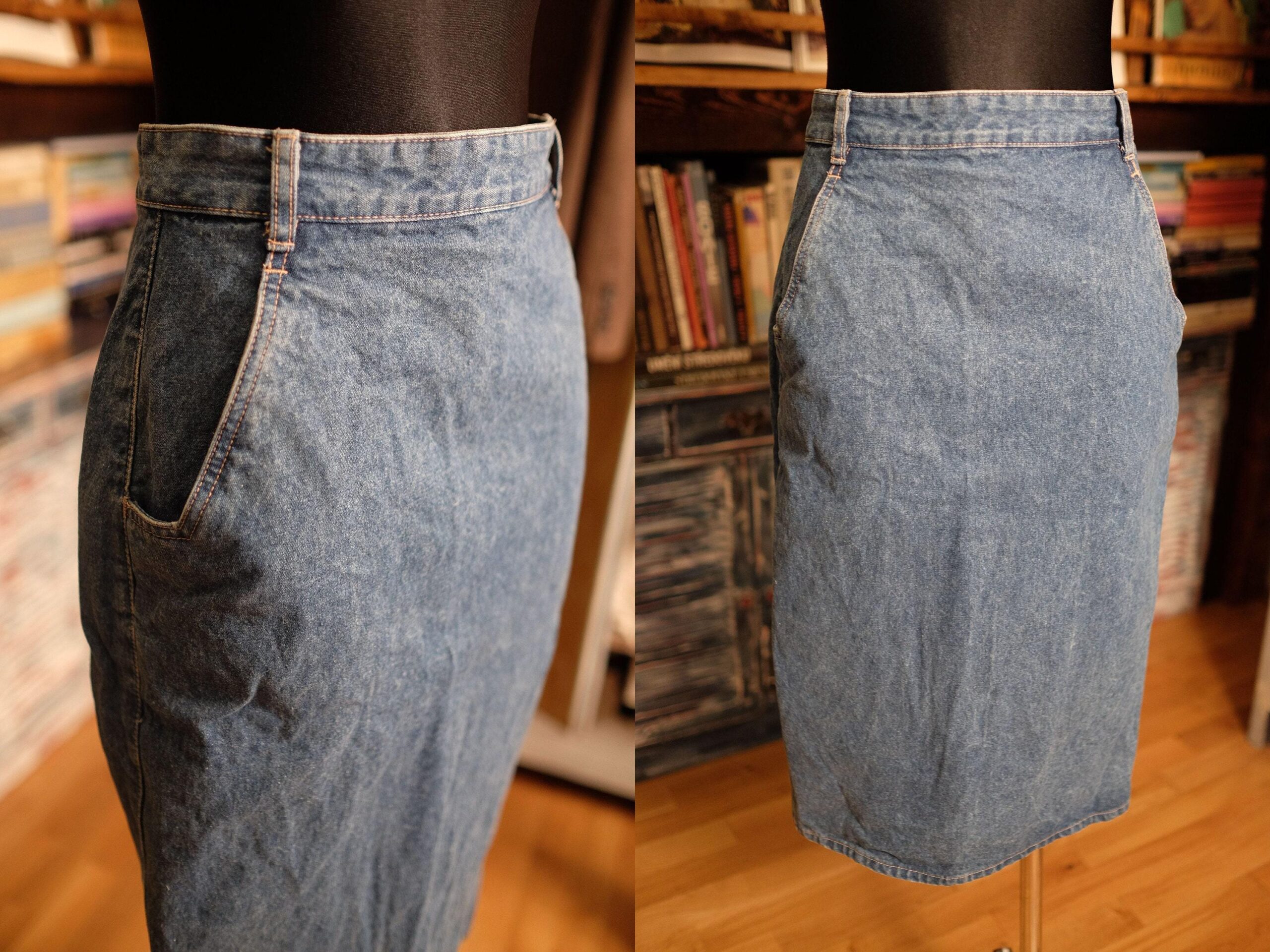 90s Vintage Pencil Denim Skirt with Pockets Size EU36/38 - Image 2