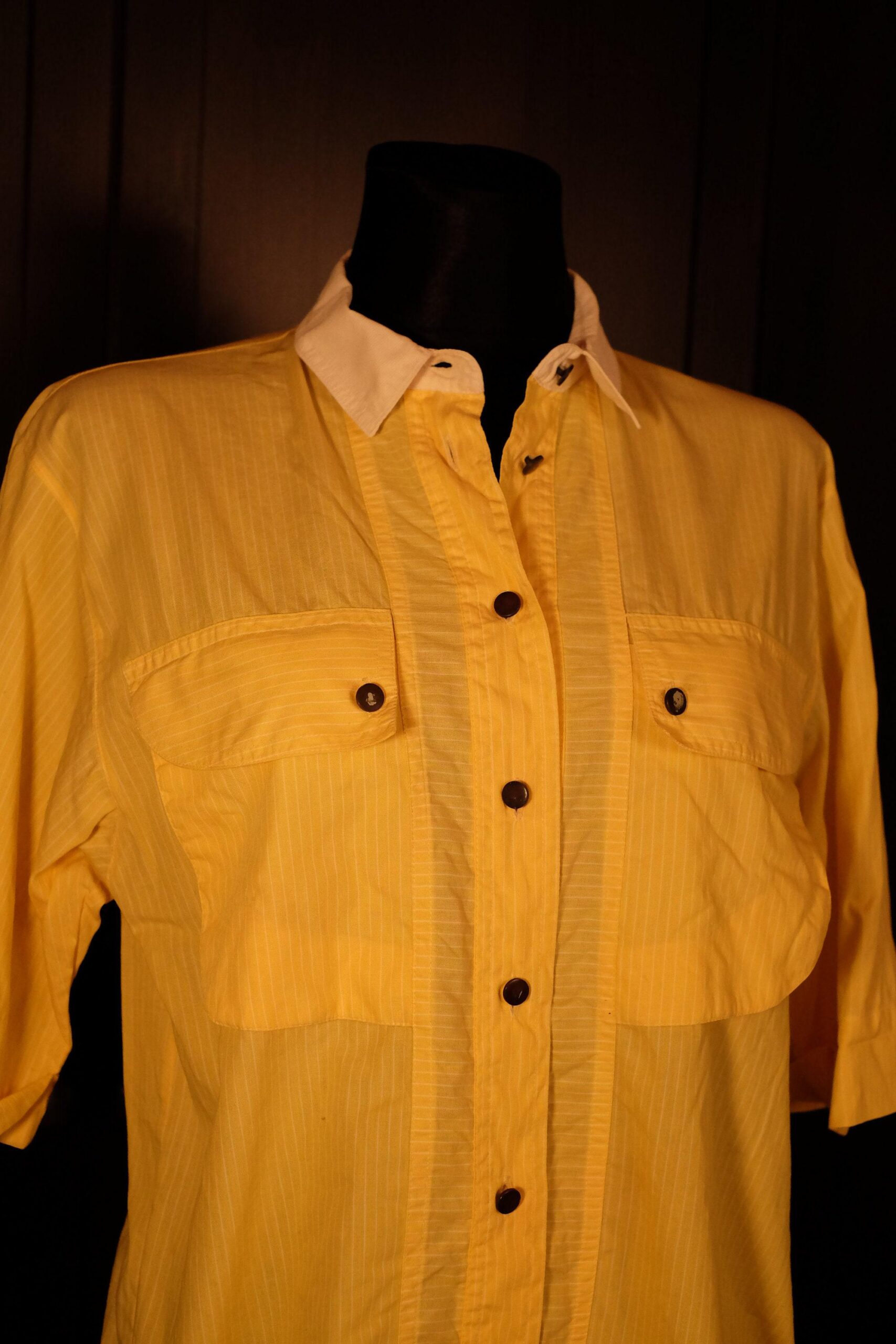 Vintage Yellow Shirt, with white collar and vertical stripes, Betty Barcley Blouse - Image 3
