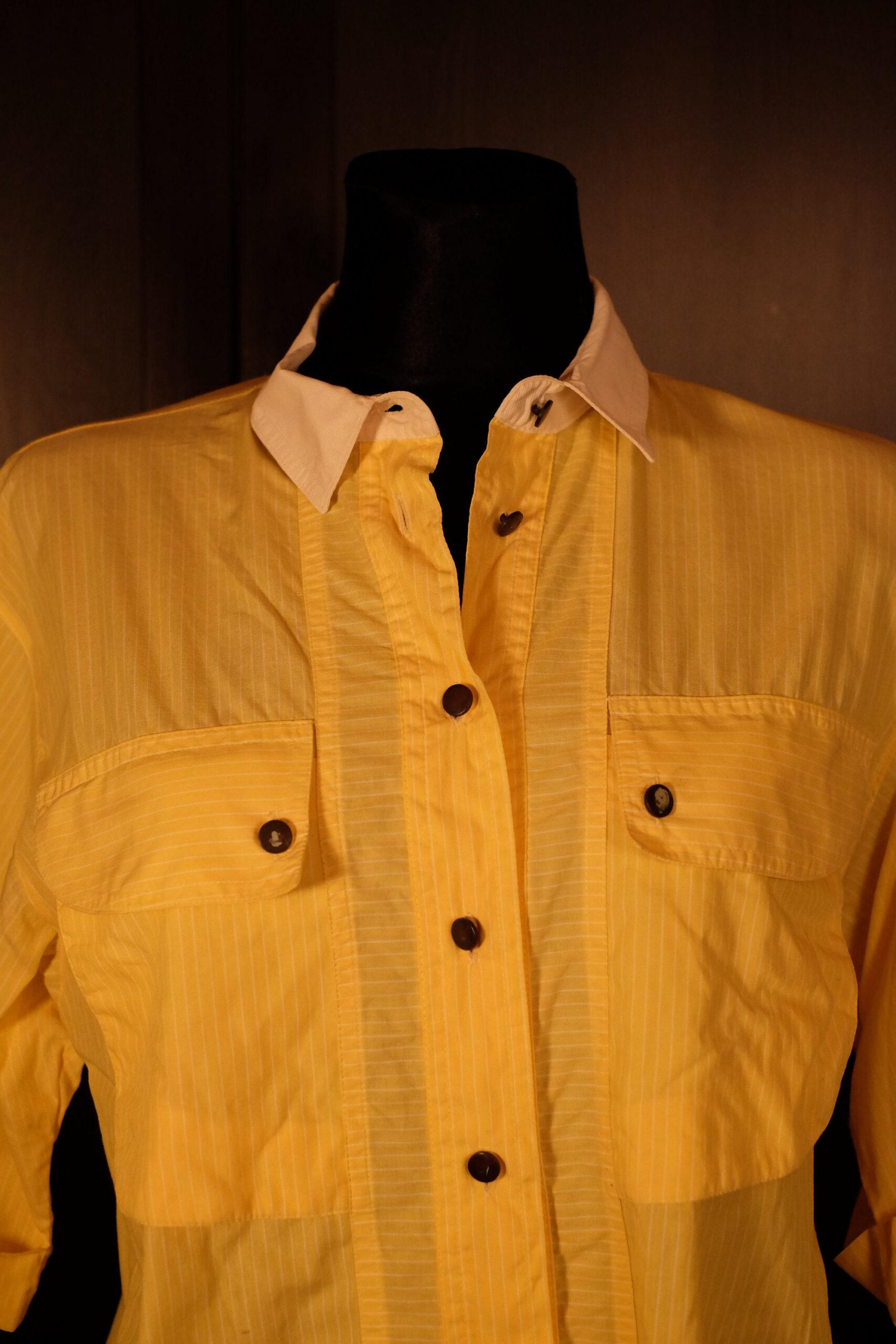 Vintage Yellow Shirt, with white collar and vertical stripes, Betty Barcley Blouse - Image 8