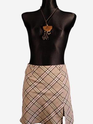 90s/Y2K Tartan Plaid Mini Skirt in Beige, Vintage Dark Academia Skater Skirt