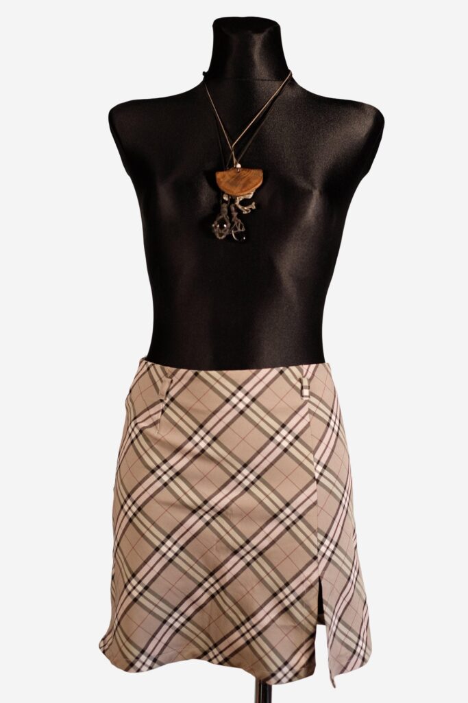 90s/Y2K Tartan Plaid Mini Skirt in Beige, Vintage Dark Academia Skater Skirt