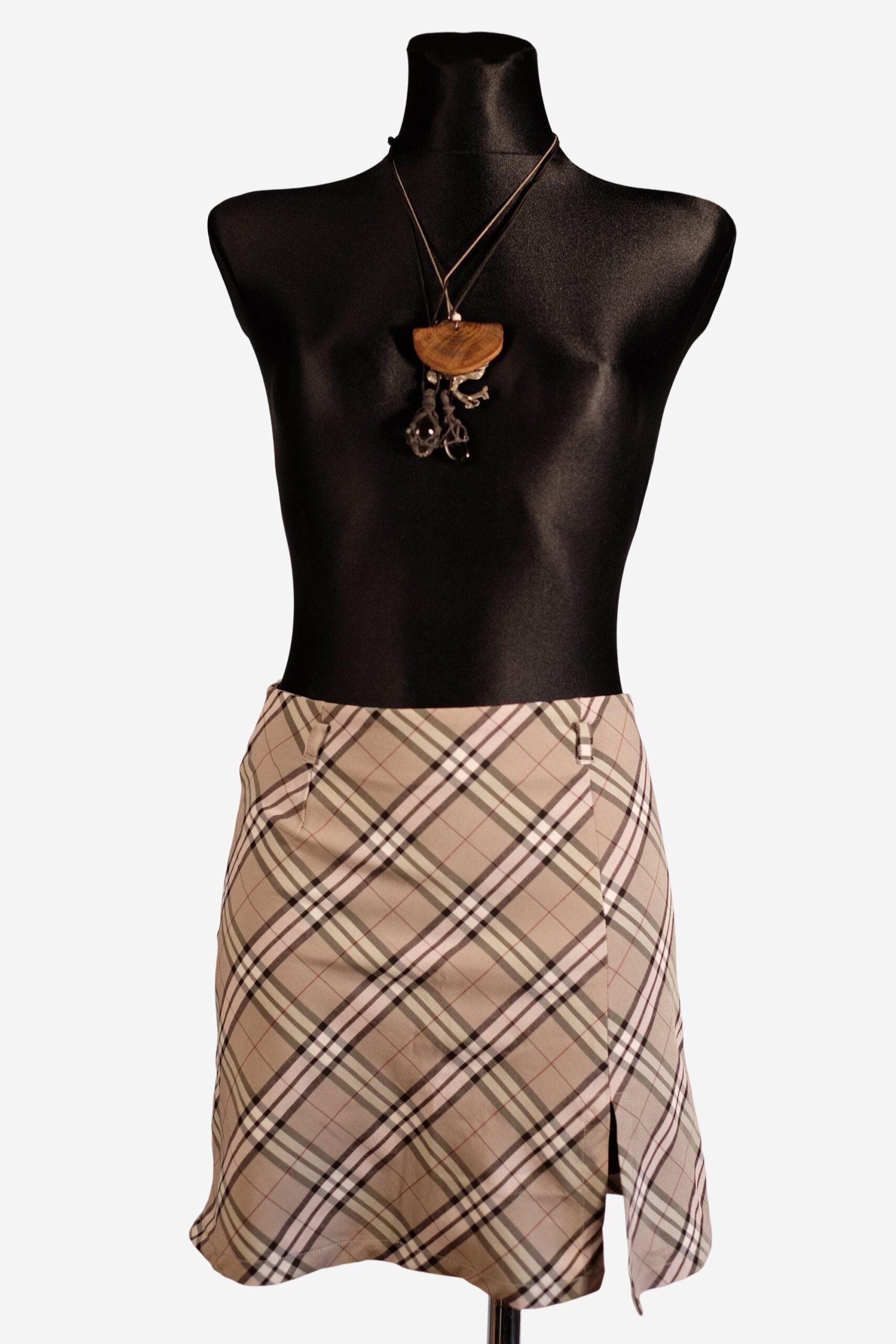 90s/Y2K Tartan Plaid Mini Skirt in Beige, Vintage Dark Academia Skater Skirt
