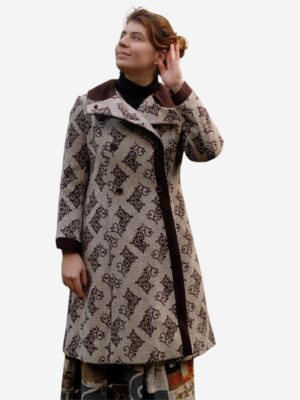 Vintage Beige Brown Double Breasted Coat with Elegant Design Luisa Spagnoli