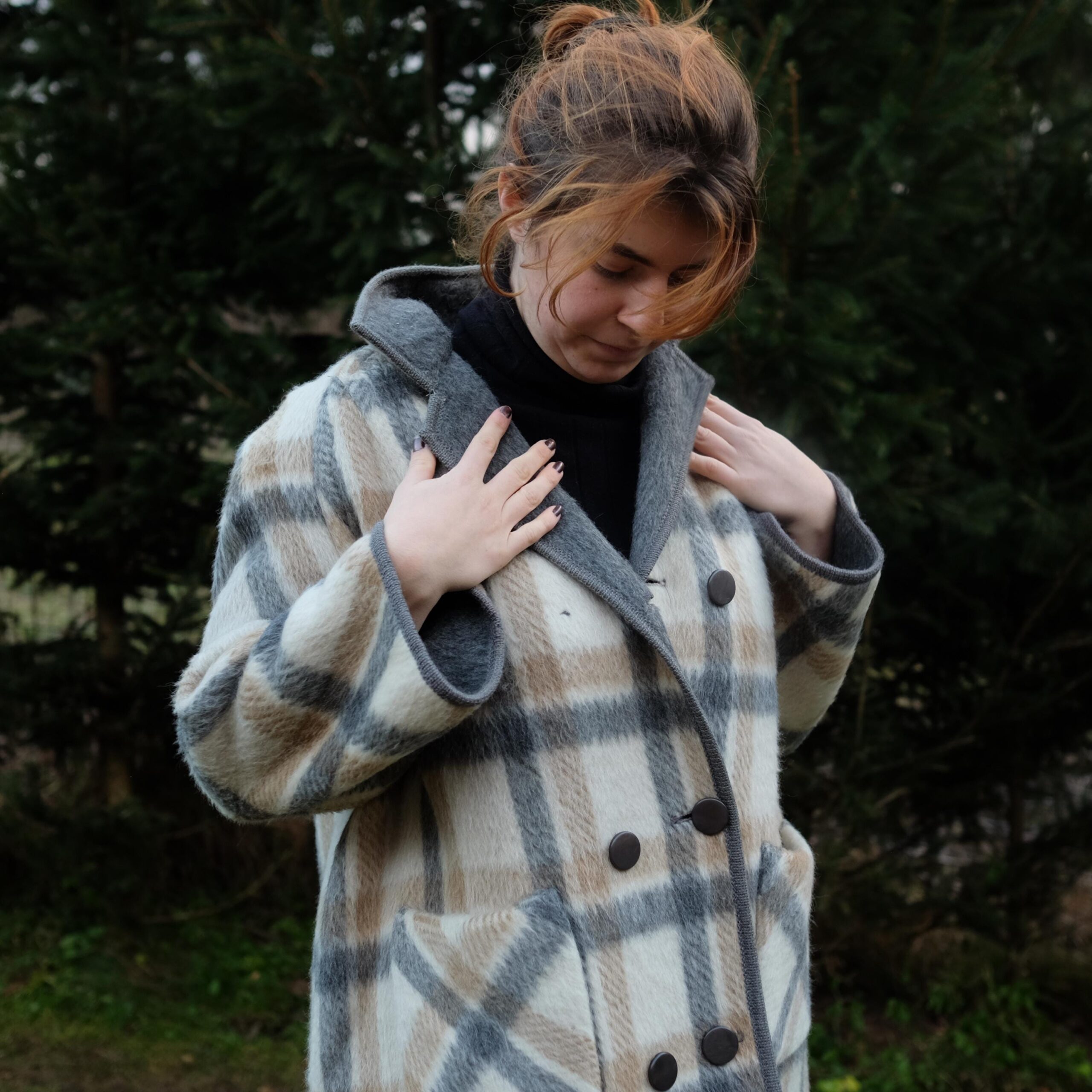 Vintage Plaid Double Breasted Overcoat, Oversized Blanket Jacket - Image 2
