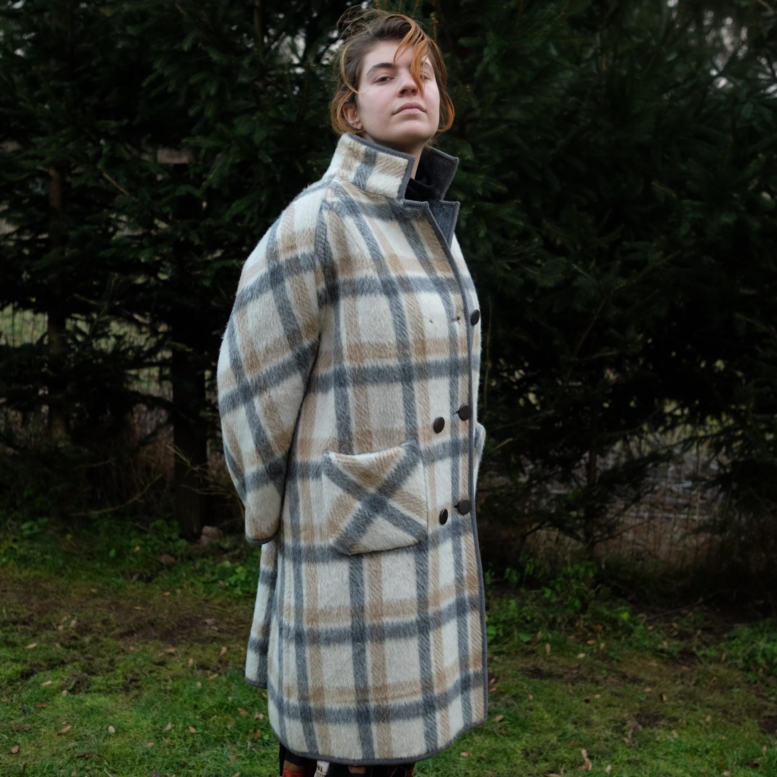 Vintage Plaid Double Breasted Overcoat, Oversized Blanket Jacket - Image 5