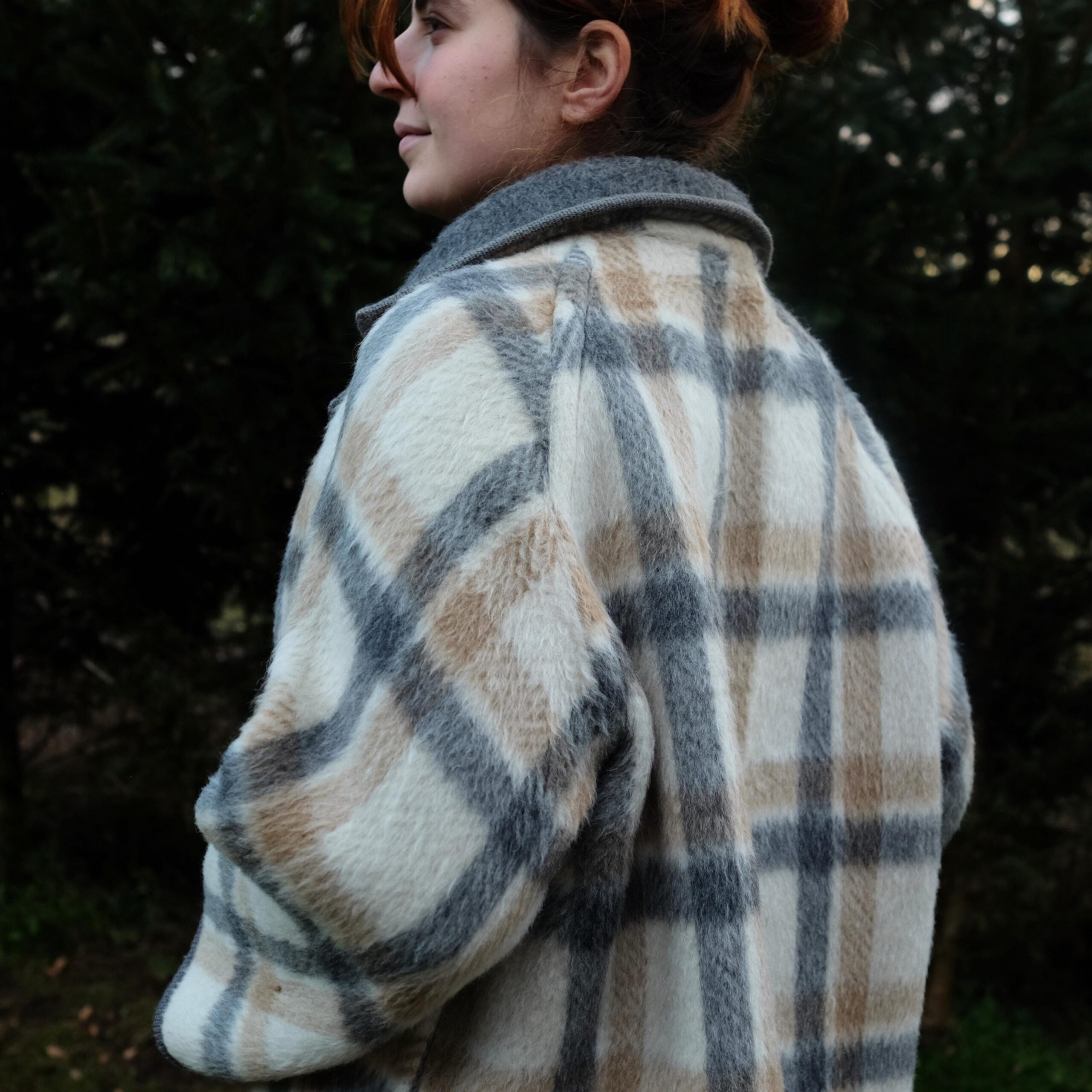 Vintage Plaid Double Breasted Overcoat, Oversized Blanket Jacket - Image 7