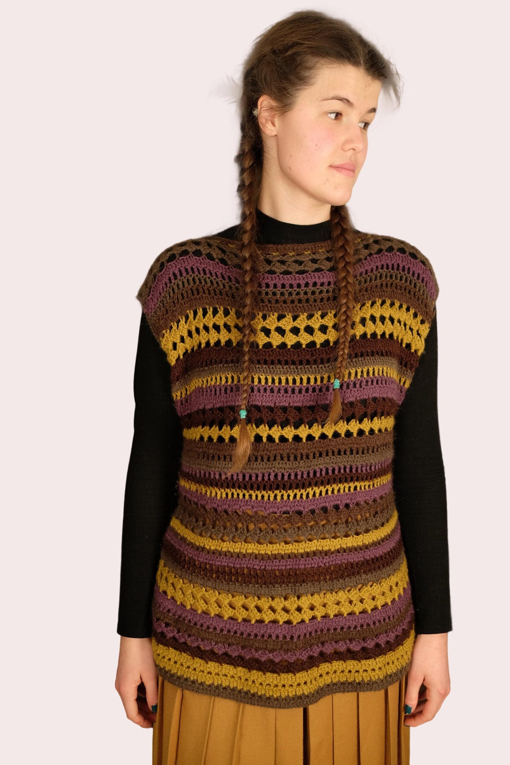 Vintage Boho Colourful Striped Crochet Sweater Vest - Image 8