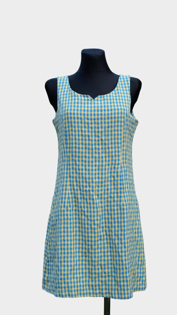 Vintage Checkered MOD Mini Dress in Yellow and Blue