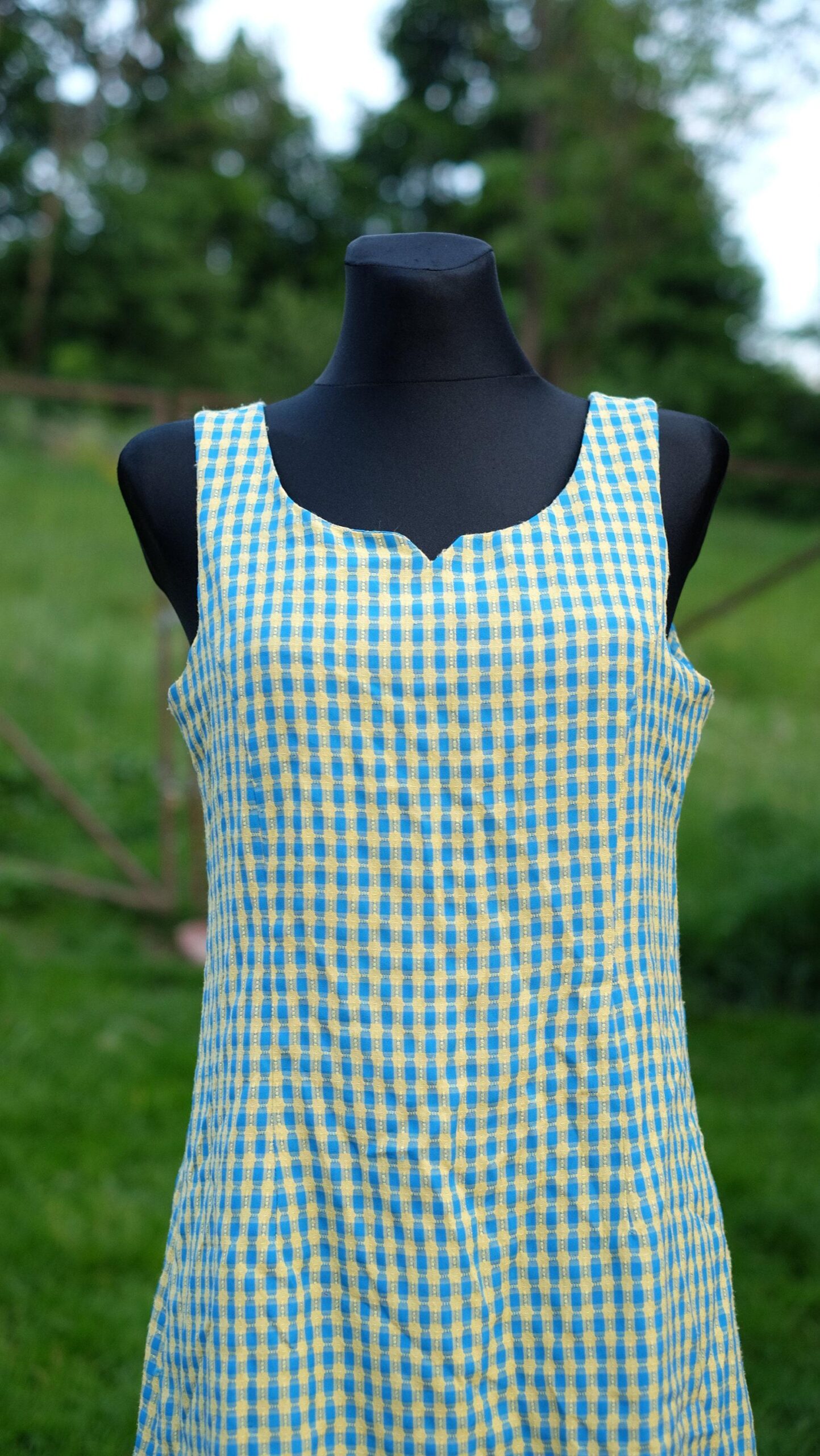 Vintage Checkered MOD Mini Dress in Yellow and Blue - Image 5