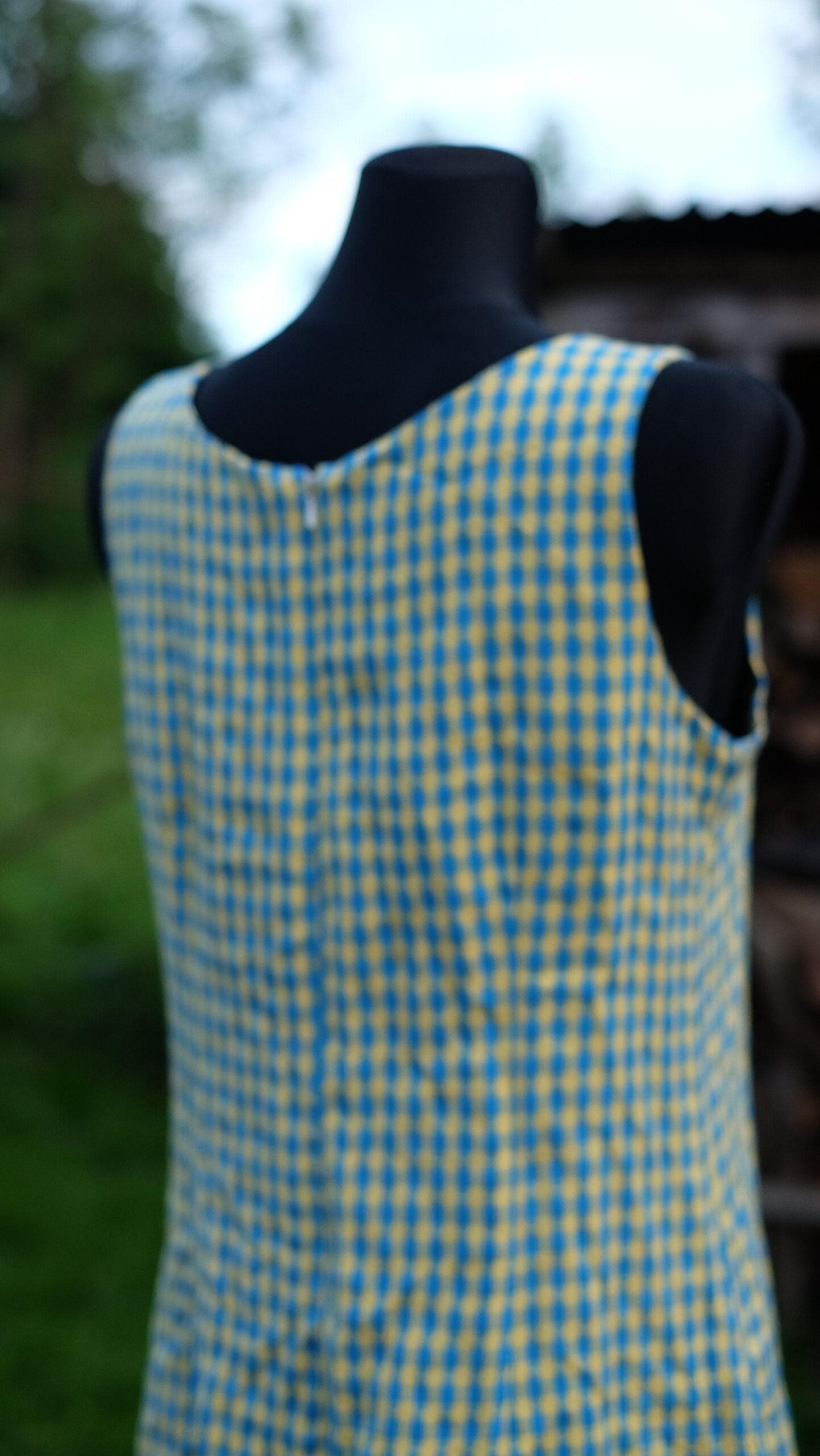 Vintage Checkered MOD Mini Dress in Yellow and Blue - Image 6
