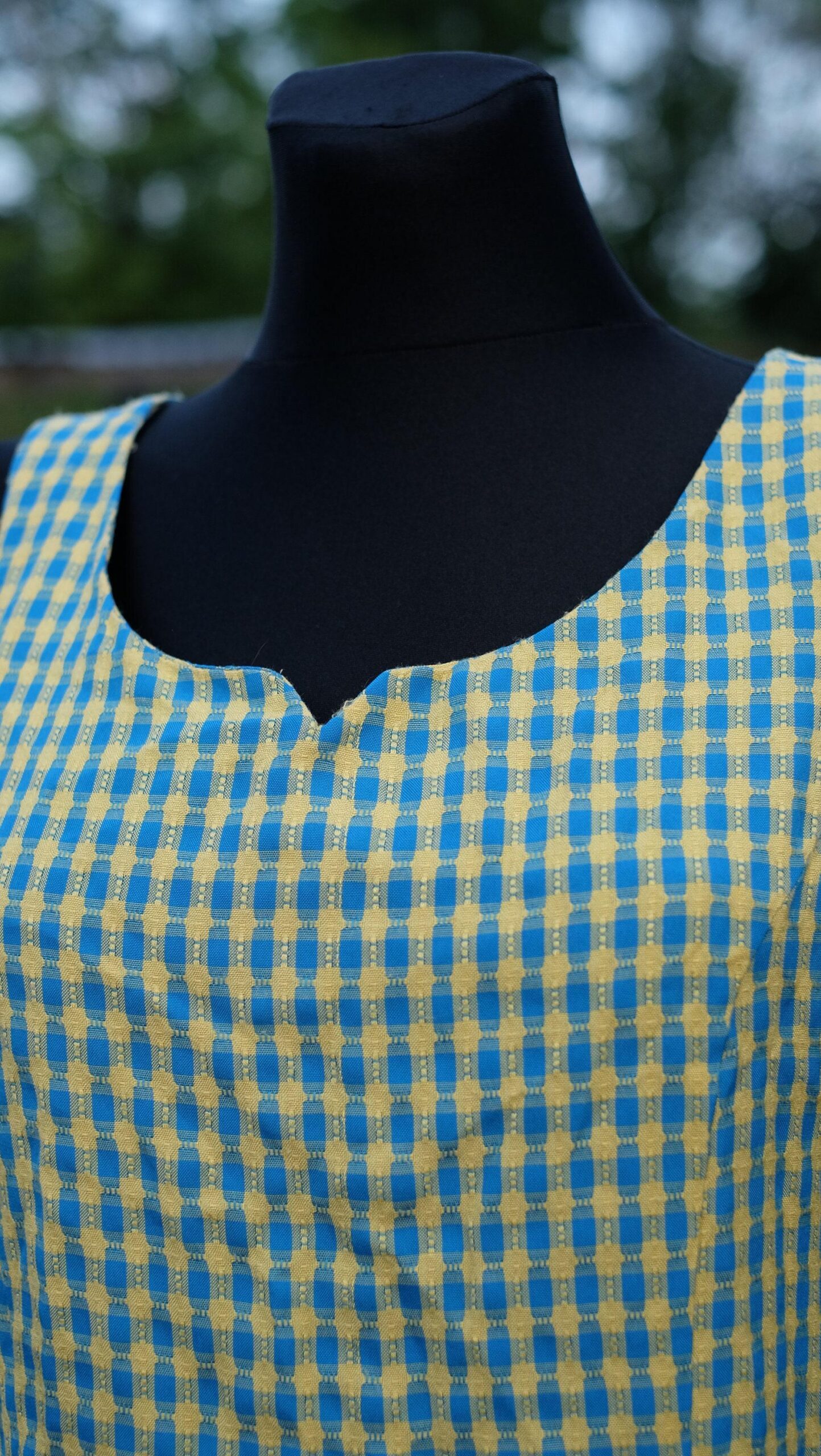 Vintage Checkered MOD Mini Dress in Yellow and Blue - Image 8