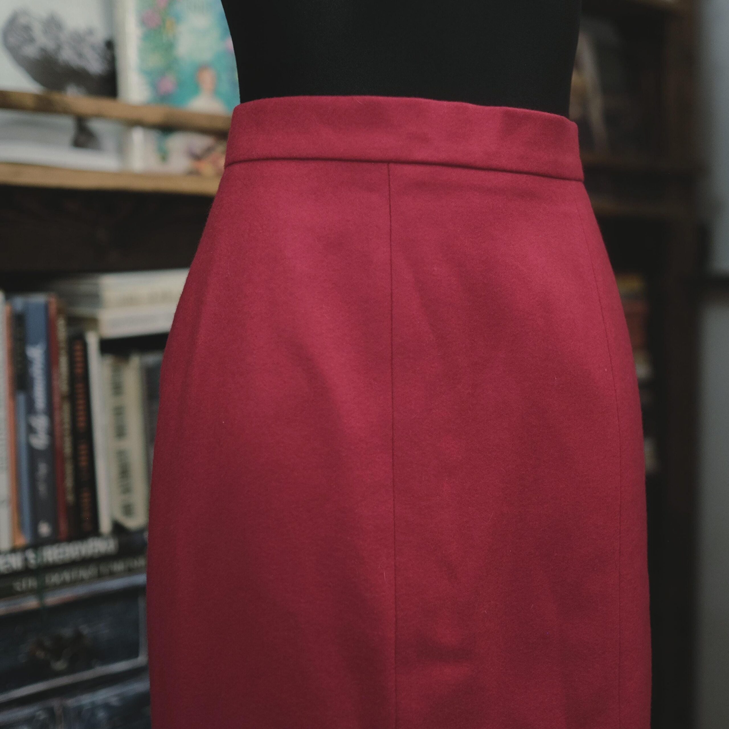 Red Mini Fleece Pencil Skirt in Burgundy Colour - Image 2