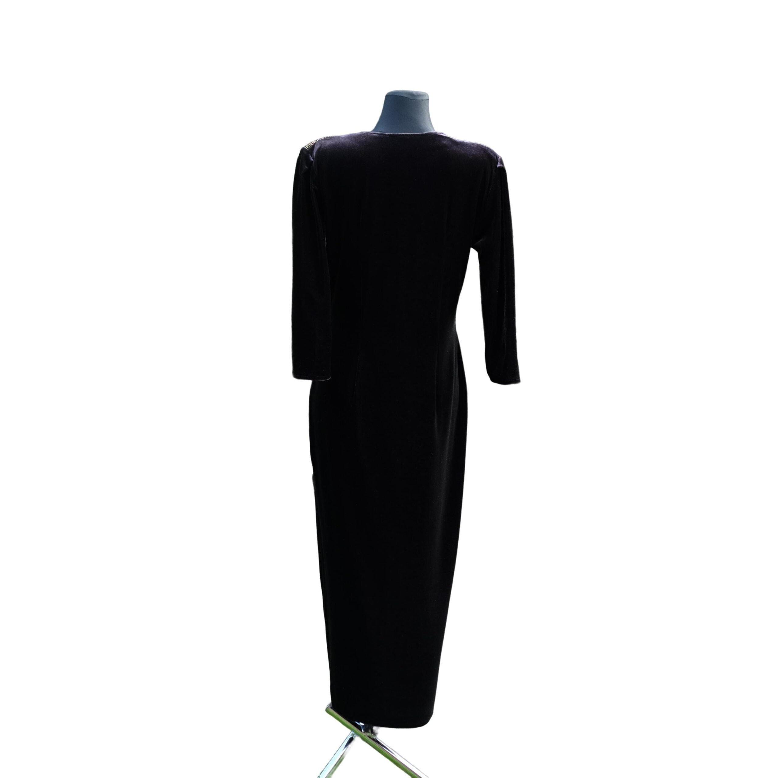80s Vintage Velvet Prom Dress in Black And Gold, size L - Image 3