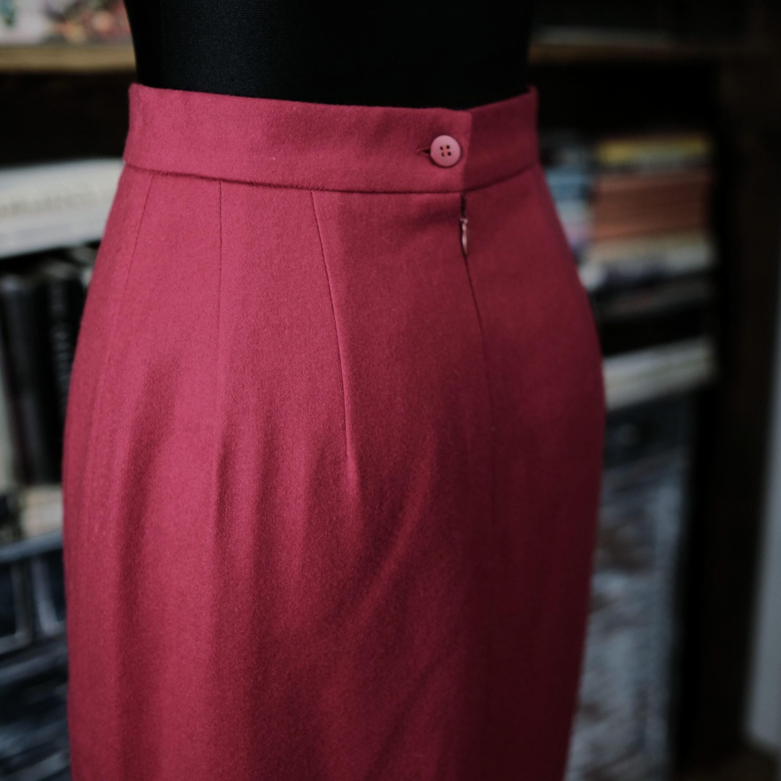 Red Mini Fleece Pencil Skirt in Burgundy Colour - Image 4