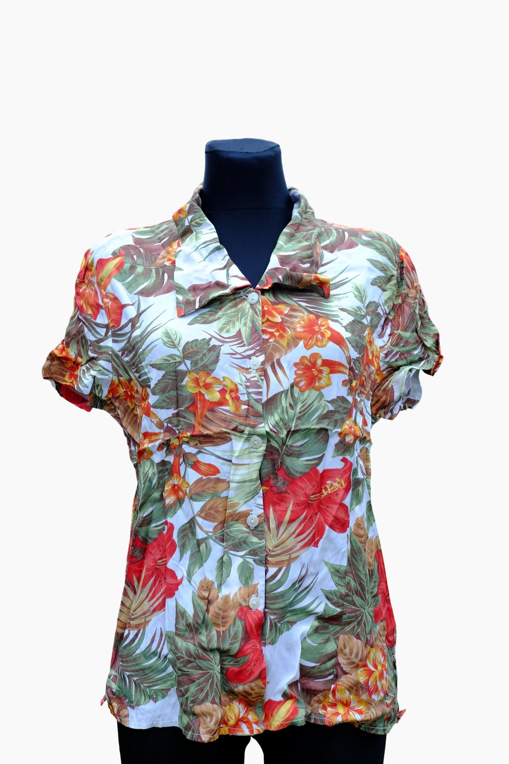 90s Vintage Floral Hawaiian Summer Blouse | Short Sleeves Waisted Blouse