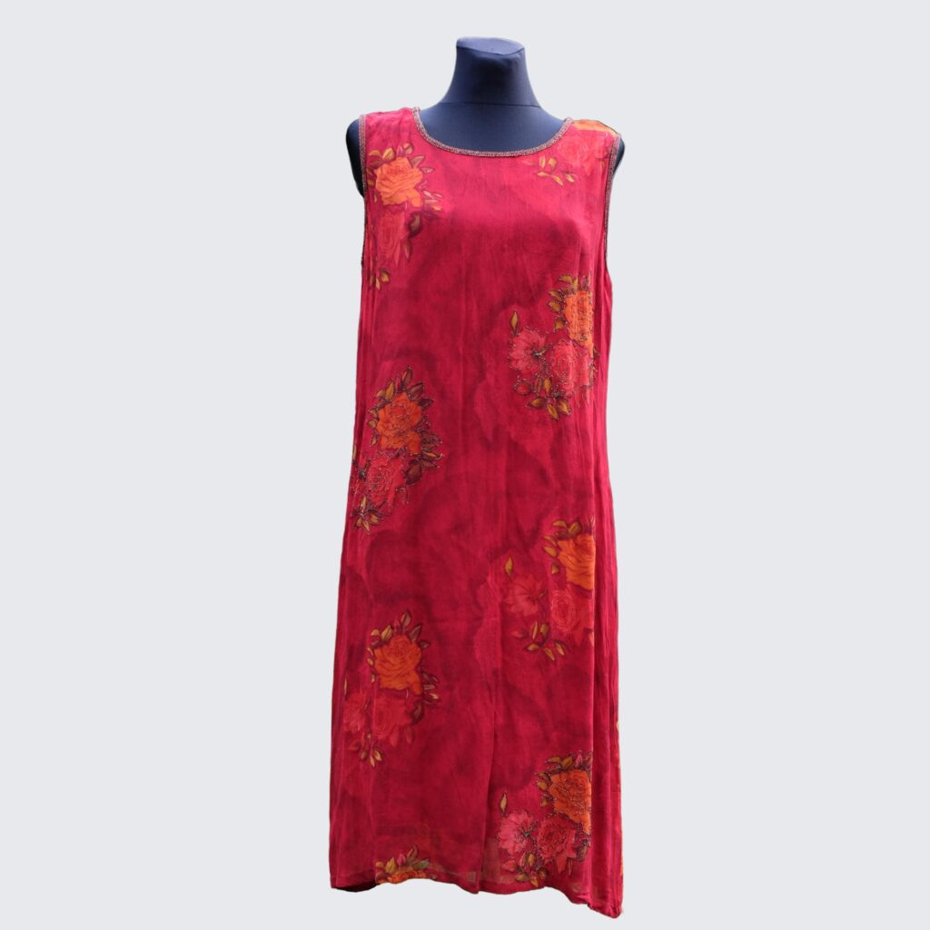 Vintage 1920s Red Embroidered Floral Flapper Dress