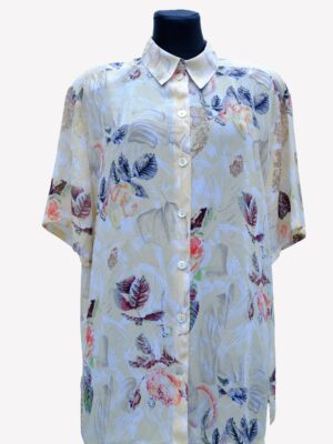 Vintage 90s Floral Bright White Yellow Blue Blouse