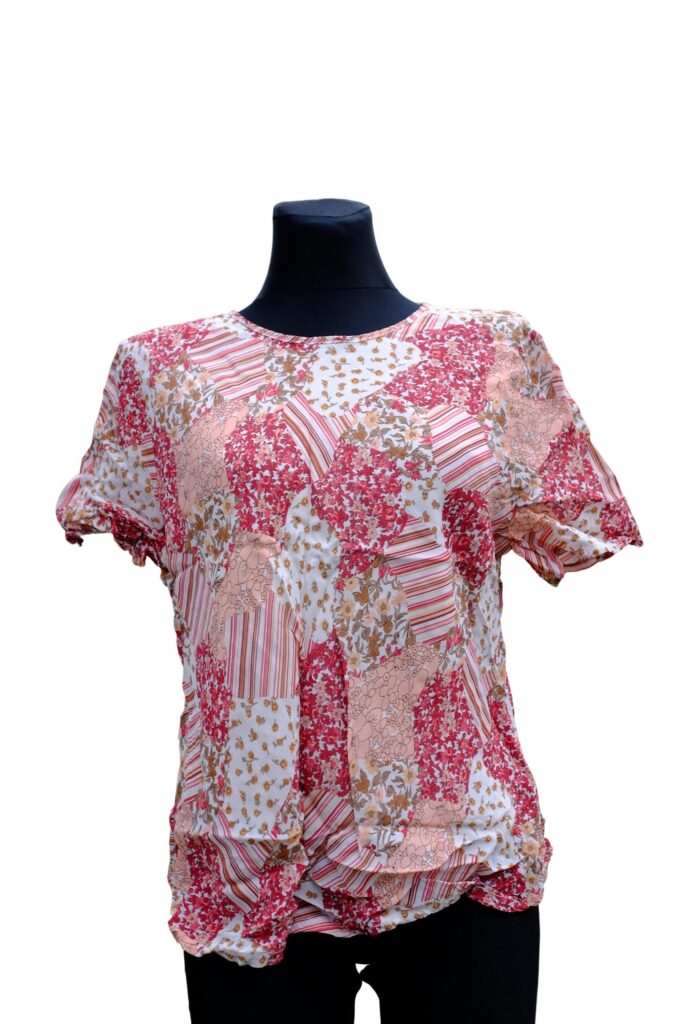 Vintage 90s Patchwork Pink Short Sleeves Blouse