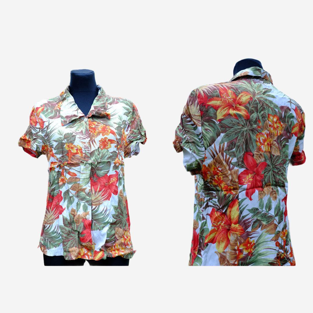 90s Vintage Floral Hawaiian Summer Blouse | Short Sleeves Waisted Blouse - Image 2