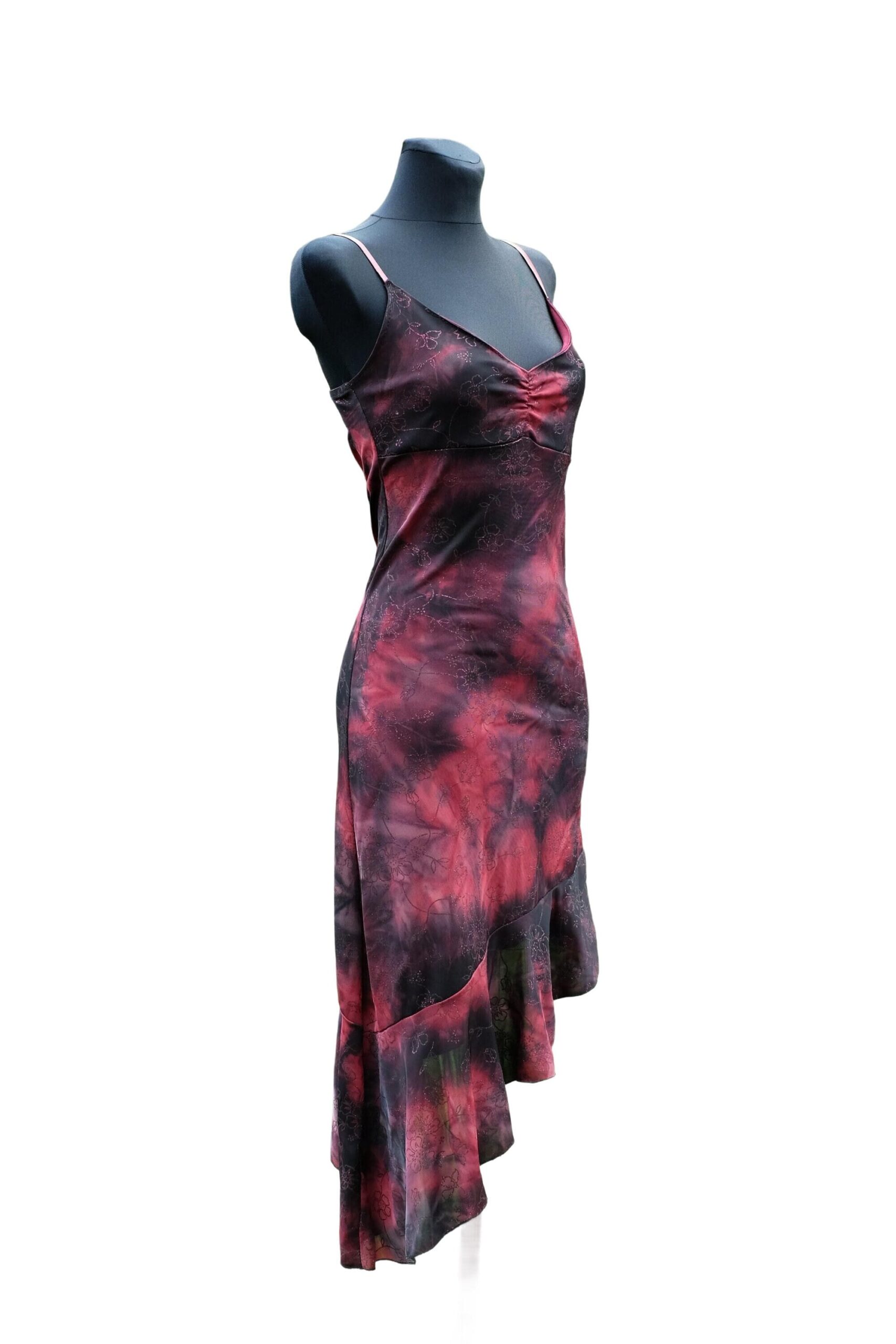 90s Vintage Asymmetrical Tango Slip Dress in Red and Black - Image 2