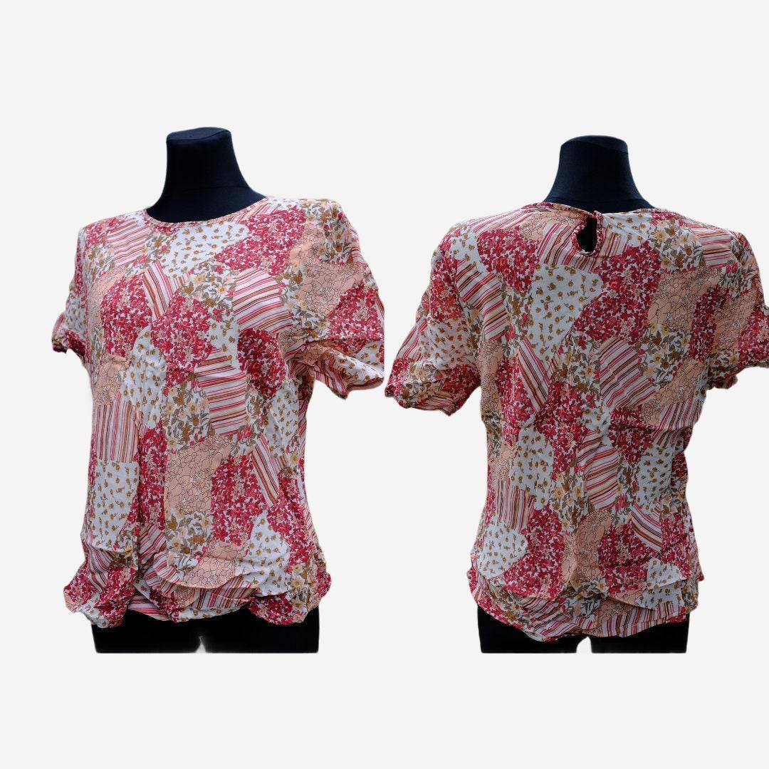 Vintage 90s Patchwork Pink Short Sleeves Blouse - Image 2