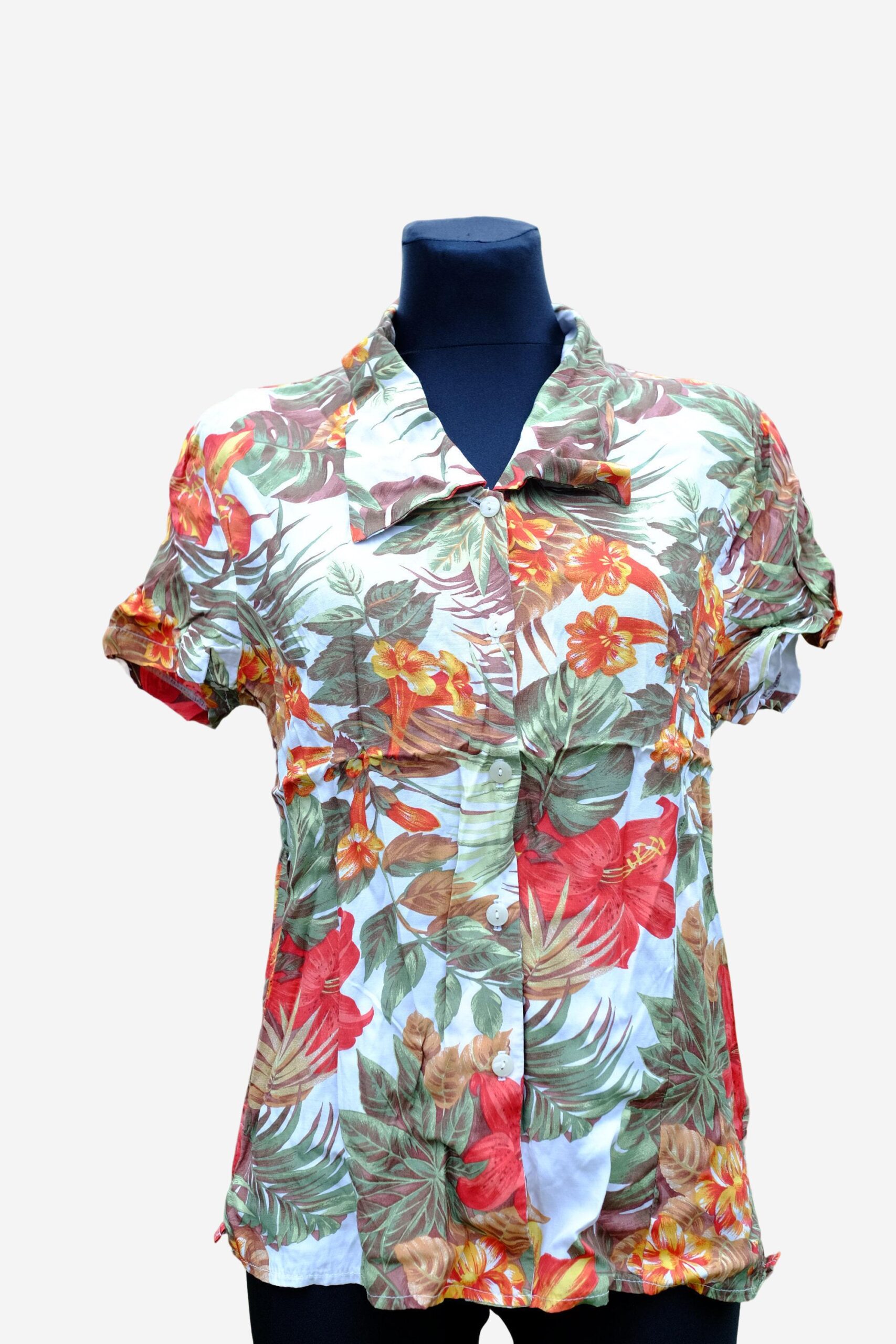 90s Vintage Floral Hawaiian Summer Blouse | Short Sleeves Waisted Blouse - Image 4
