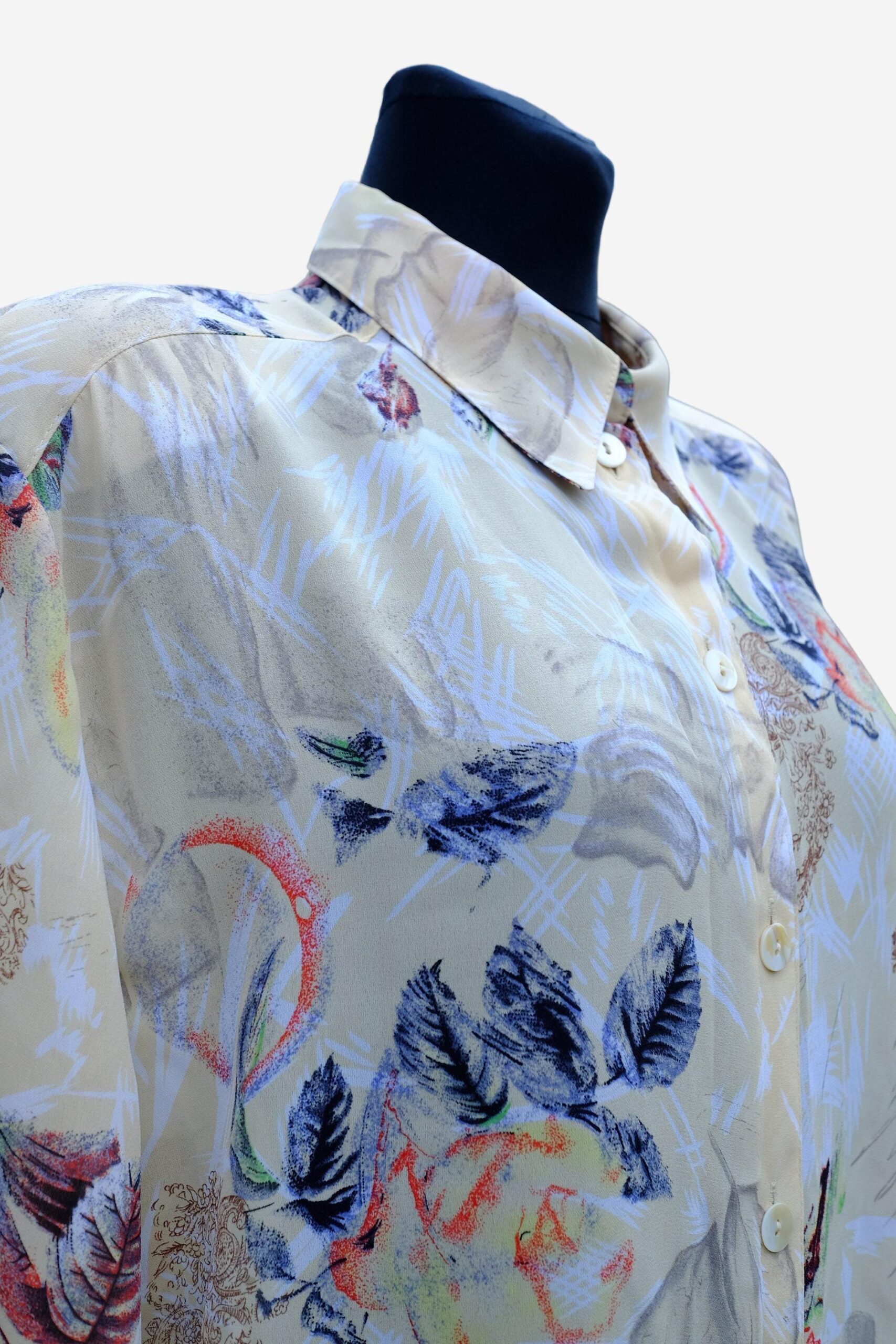 Vintage 90s Floral Bright White Yellow Blue Blouse - Image 4