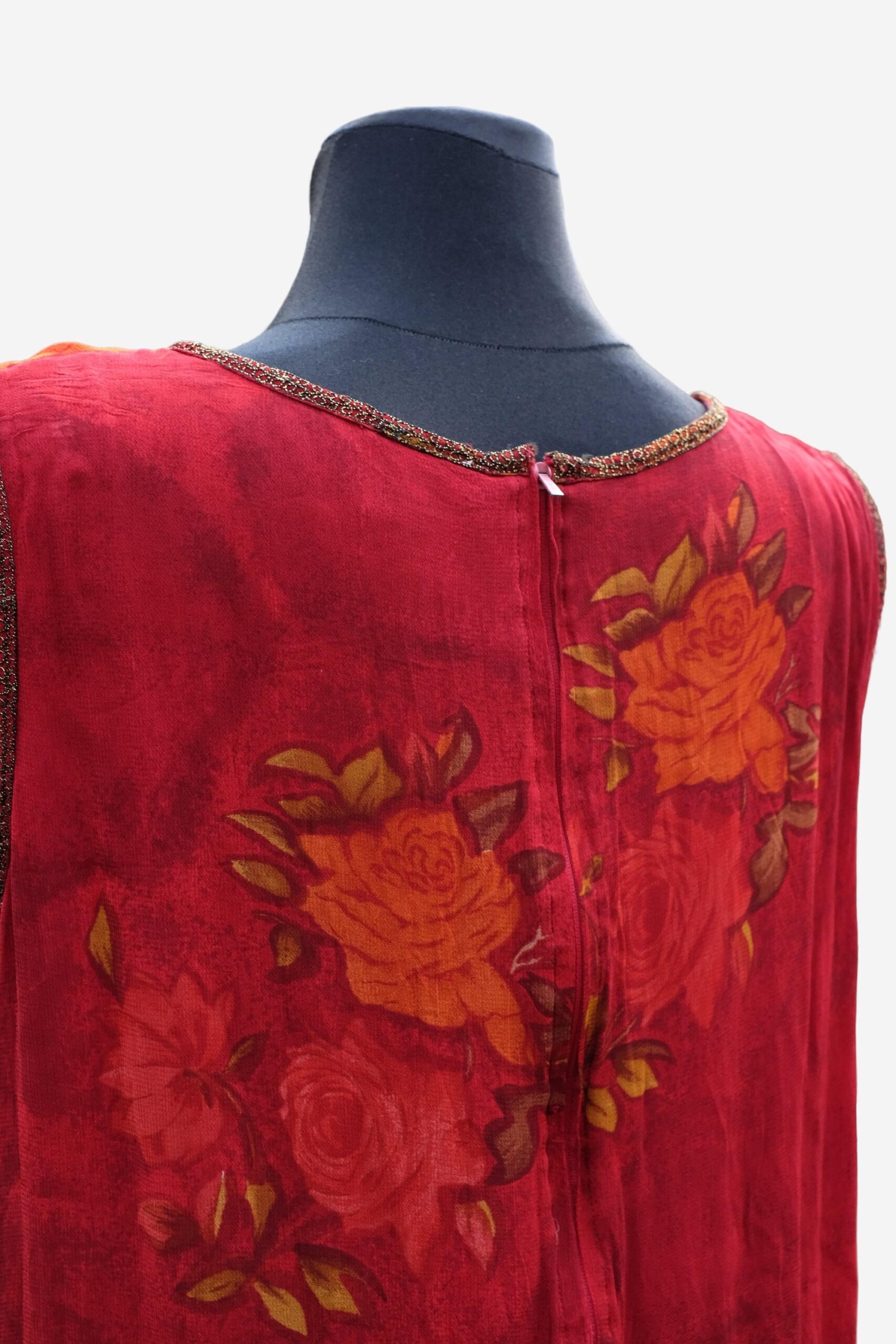 Vintage 1920s Red Embroidered Floral Flapper Dress - Image 6