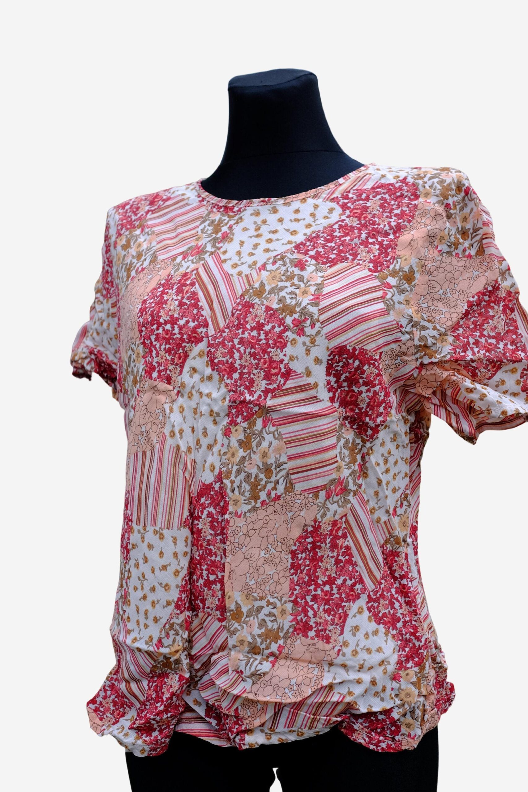Vintage 90s Patchwork Pink Short Sleeves Blouse - Image 5