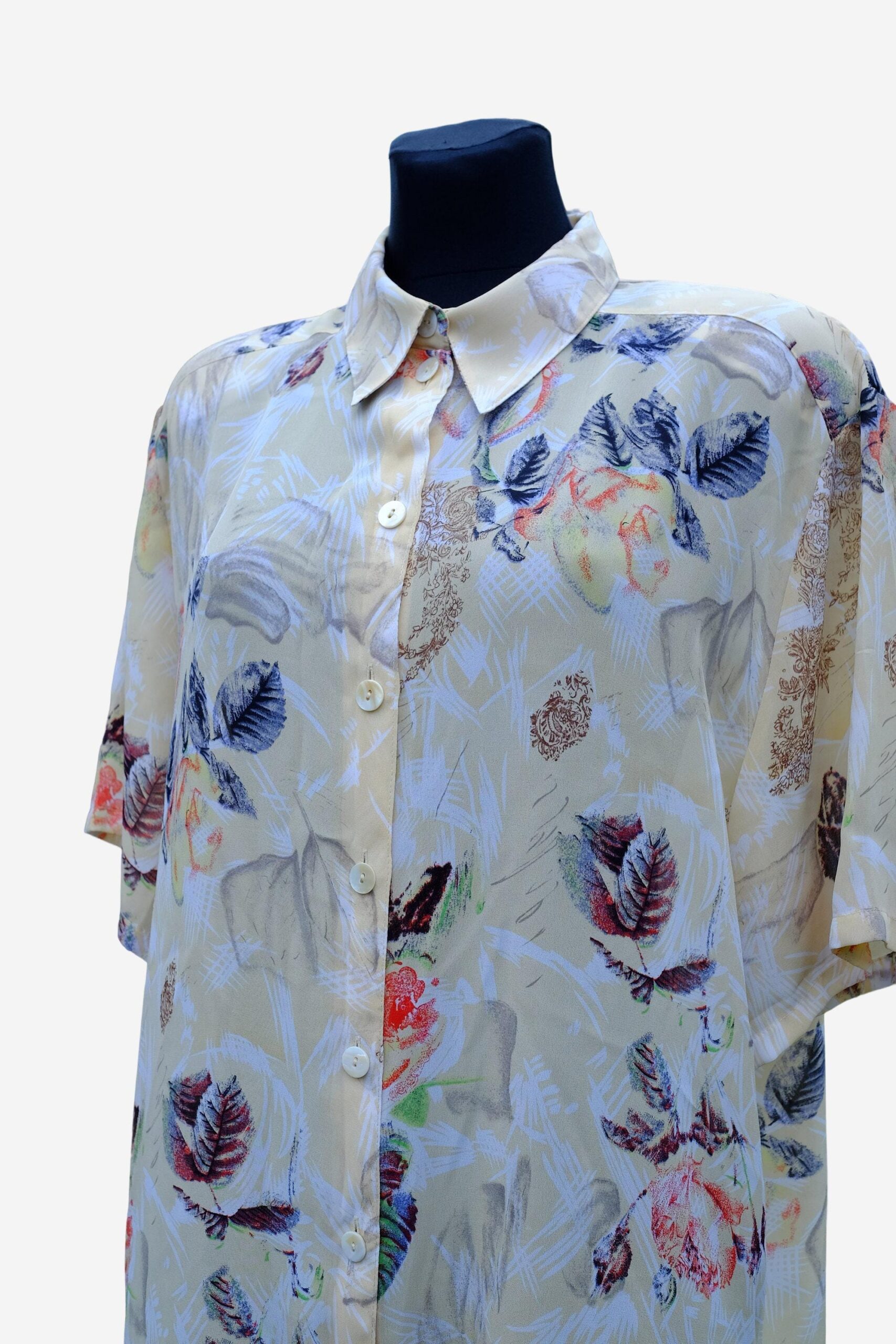 Vintage 90s Floral Bright White Yellow Blue Blouse - Image 6