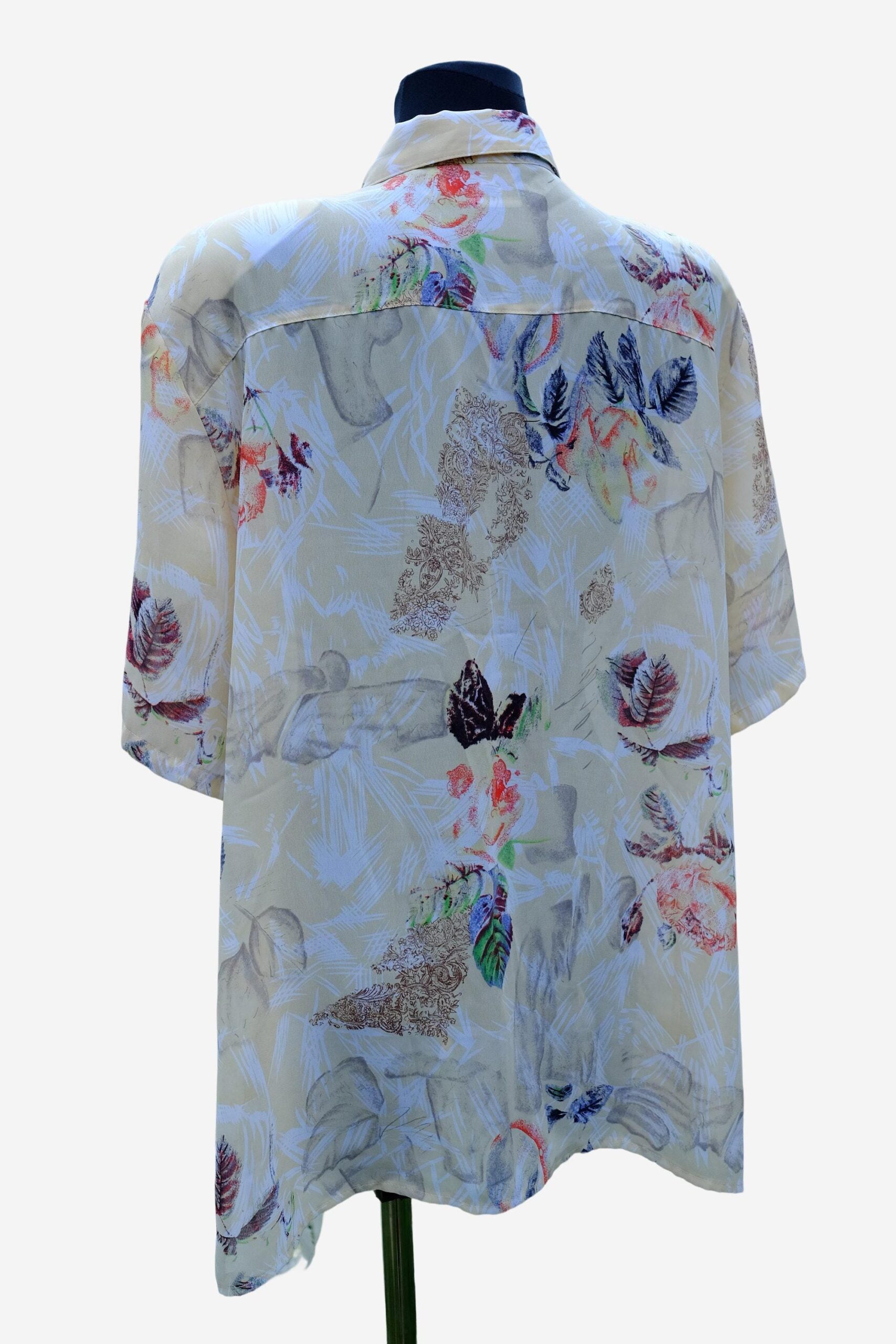 Vintage 90s Floral Bright White Yellow Blue Blouse - Image 8