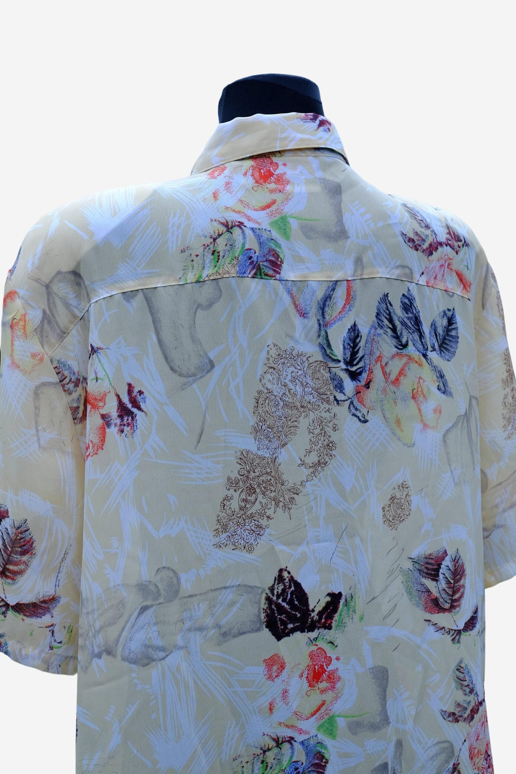 Vintage 90s Floral Bright White Yellow Blue Blouse - Image 9