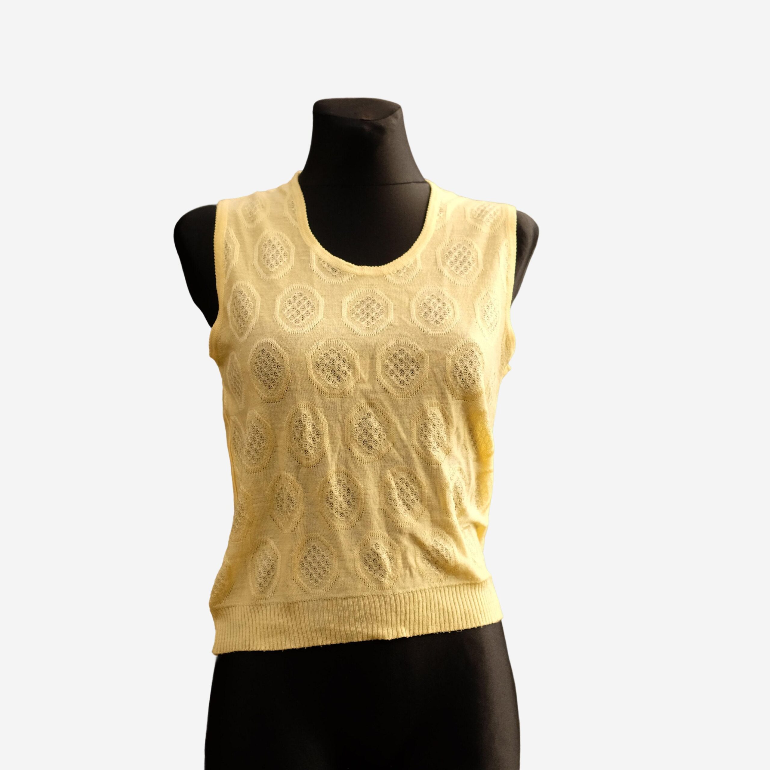 Vintage 60s Mod Knitted Yellow Vest, Knitted Sleeveless Top - Image 9