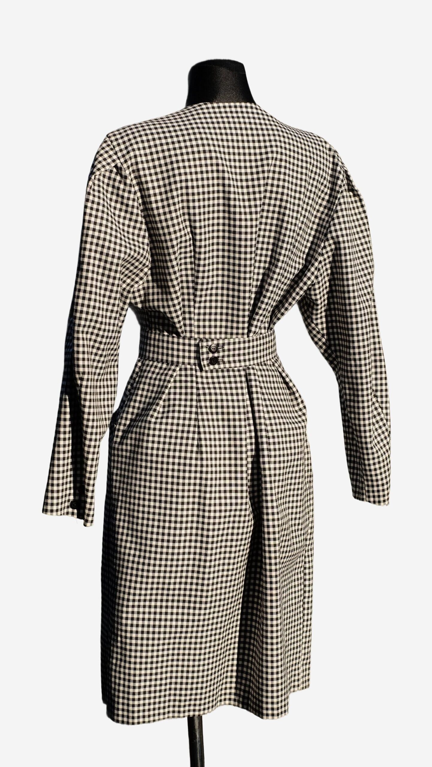 Vintage 80s Black and White Checkered Dress with Puff sleeves, The Nanny style dress, Gingham Dress - Image 2